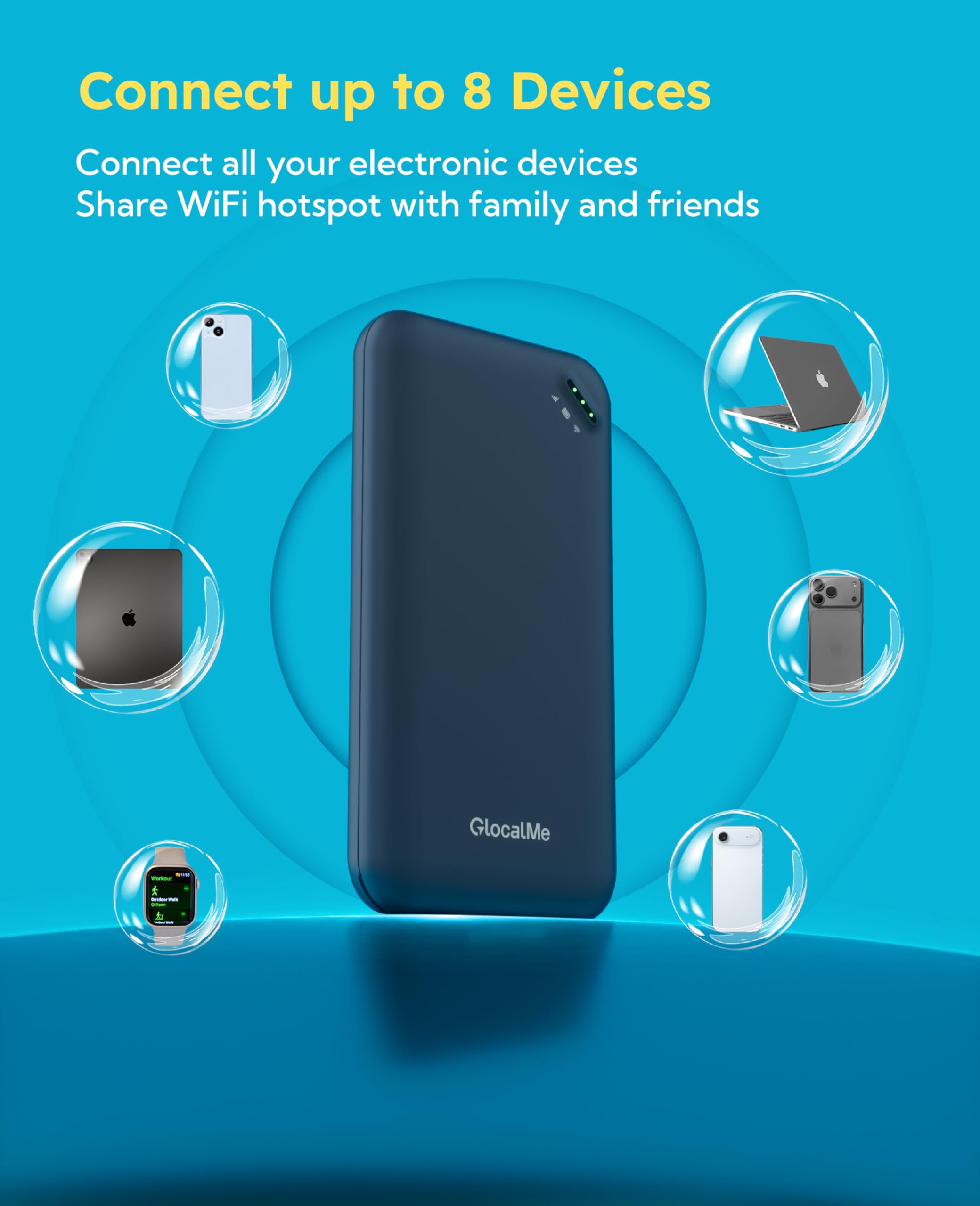 GlocalMe UPP 4G Mobile Hotspot with 60GB US Data &12GB Global Data, Portable WiFi Hotspot for Travel in 200+ Countries, Pocket WiFi Device, No SIM Card Required, No Contract, Connect to 8 Devices — view 5