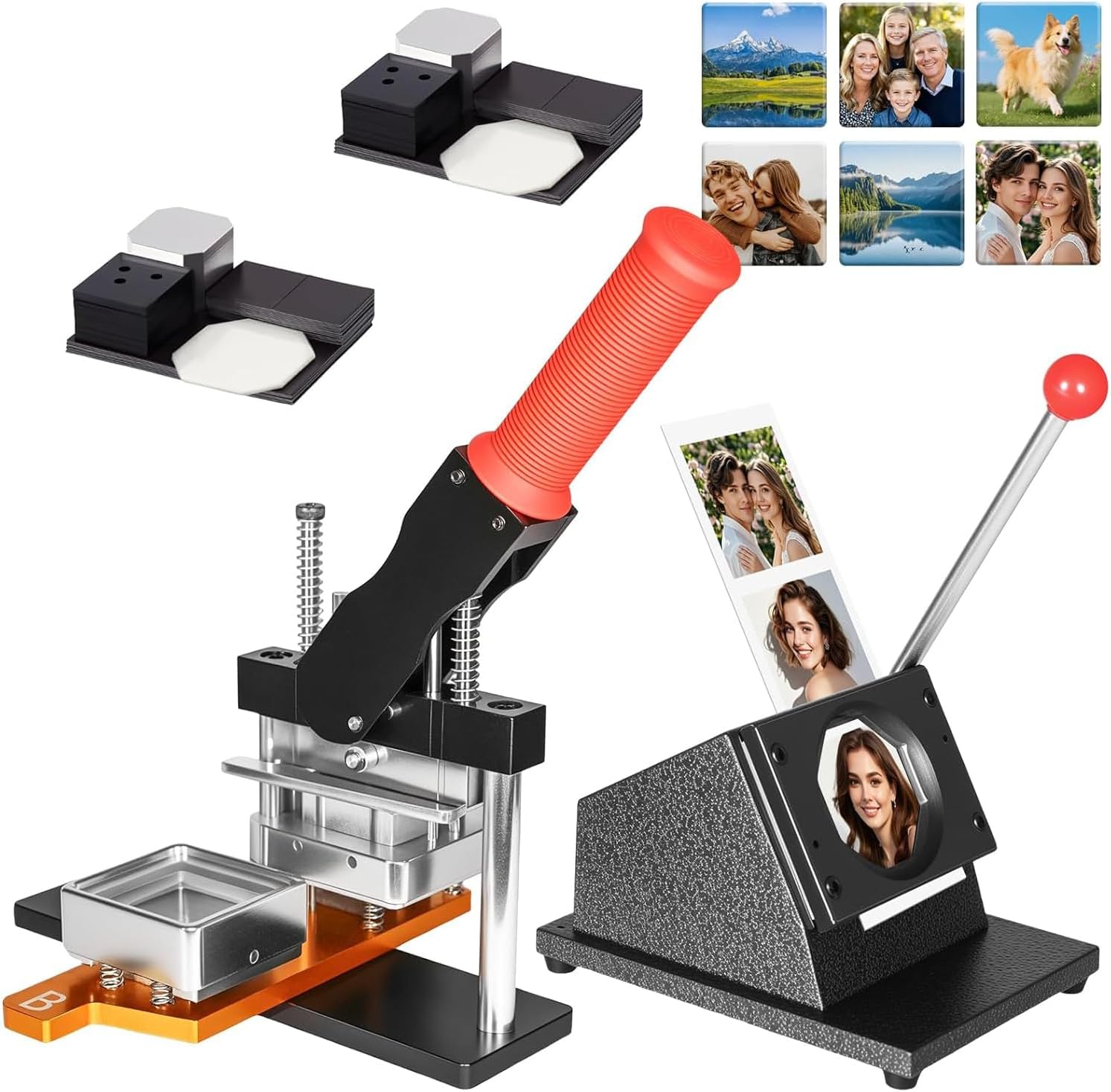 Fridge Magnet Maker Machine 2x2inch, Professional Photo Sticker Press Kit with 100 Materials, Compatible Acrylic & Cardboard for Home DIY Craft Projects