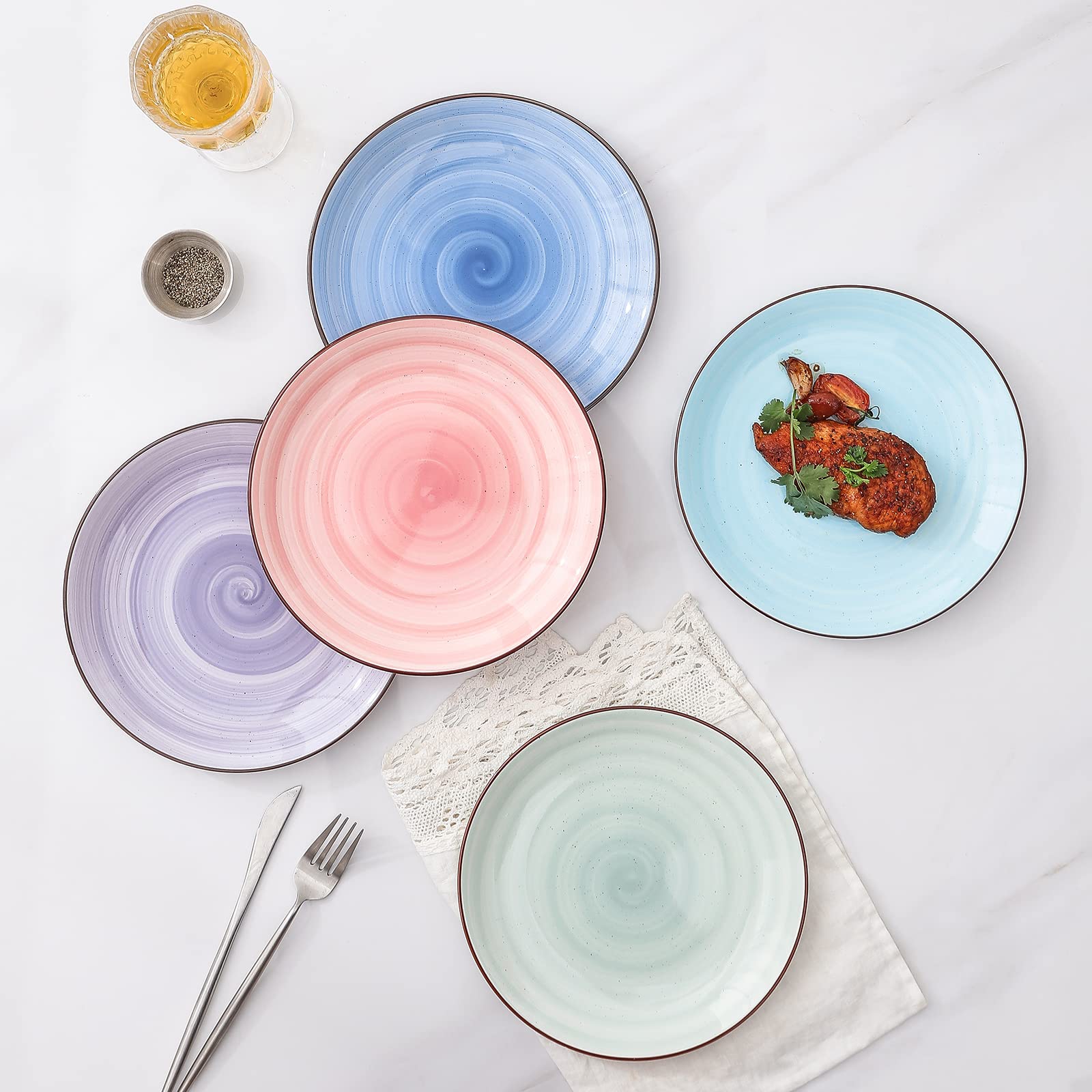 Selamica Ceramiczne talerze obiadowe 20 cm, małe talerze deserowe, porcelanowy talerz do serwowania przekąsek, naleśników, steków, zestaw 6 sztuk, kolor gradientowy