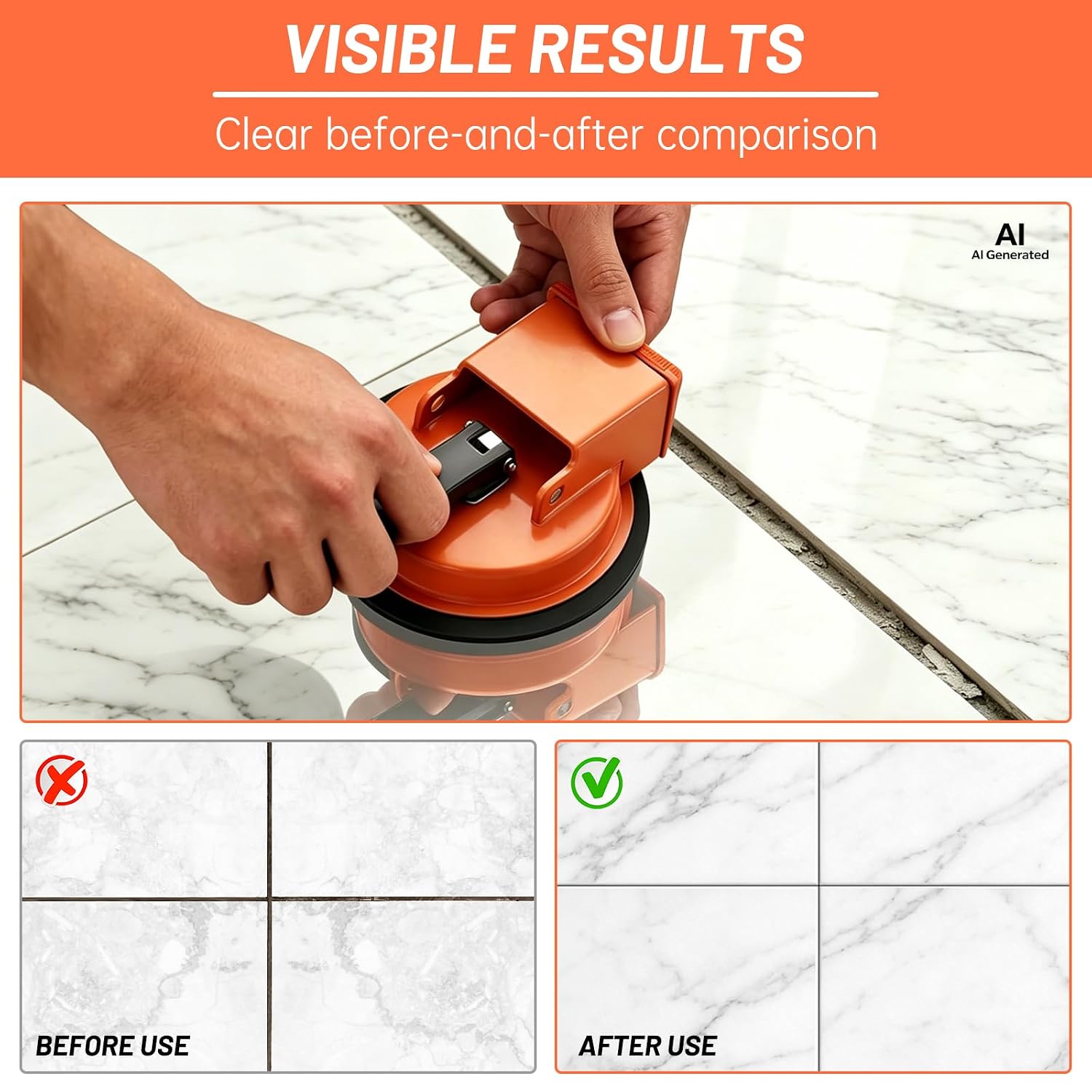 Floor Gap Fixer Tool,with Rubber Pad, Adjustable Height(Orange) | New Heavy Floor Suction Cup Tool for Laminate, Vinyl, Wood & Tile Flooring Setter Close Unsightly Seams
