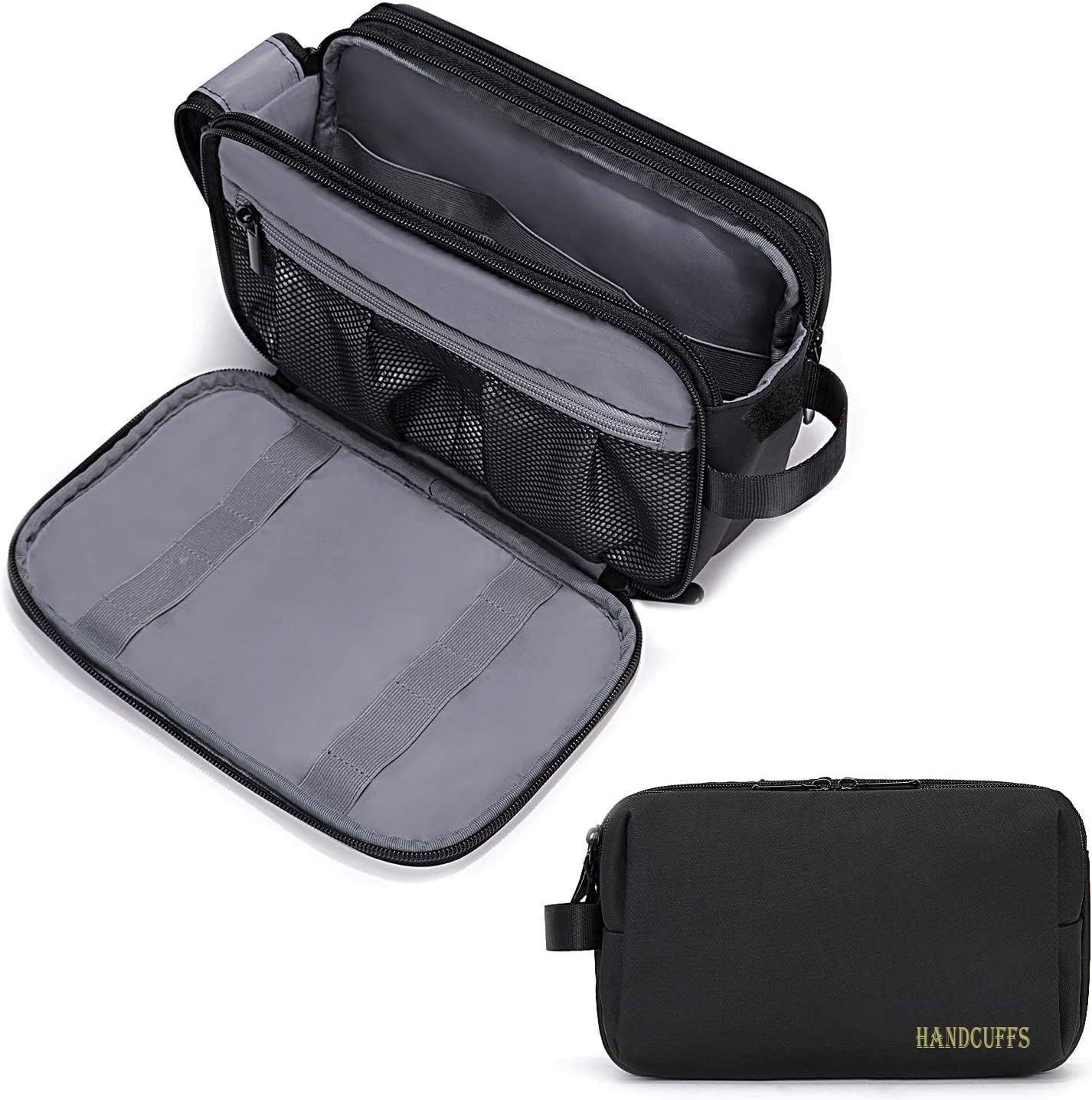 Handcuffs Toiletry Bag for Men & Women 16 Cms Waterproof Travel Pouch | Shaving Kit | Travel Accessories | Essentials | Cosmetic Organizer | Packing Cubes | Makeup Storage | Mens Gifts, Black, L,