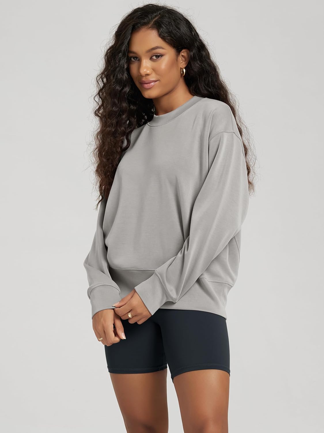 ODODOS Modal Soft Long Sleeve Oversized Sweatshirts for Women High Crew Neck Relaxed Pullover Tops - Image 2