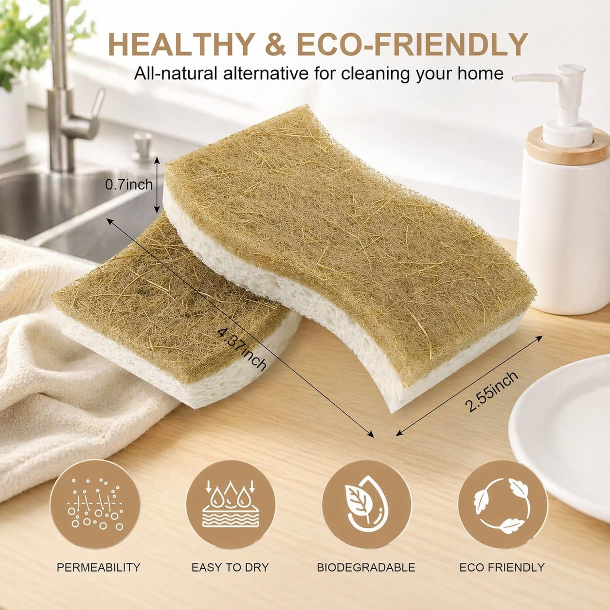 12 Pack Kitchen Sponges Non Scratch Dish Sponge, Plant Based Scrub Sponge for Dishes, Reusable Cleaning Sponge for Kitchen Sink, Absorbent Dishwashing Sponges image 2