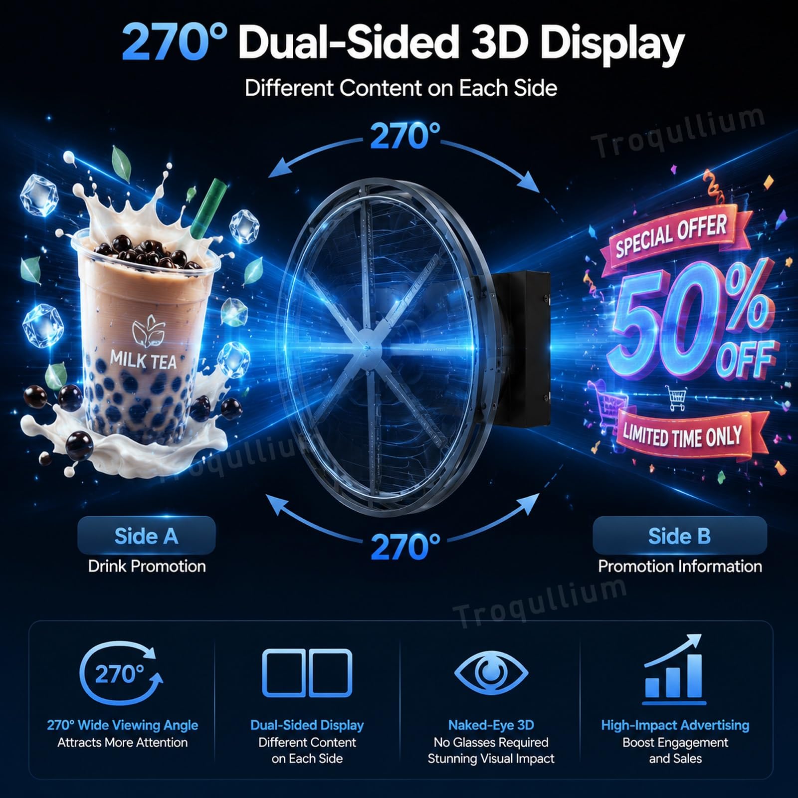 Wyświetlacz reklamowy z hologramem 3D, w pełni uszczelniony stop aluminium, wodoodporny i pyłoszczelny, z zawartością APP-Switch