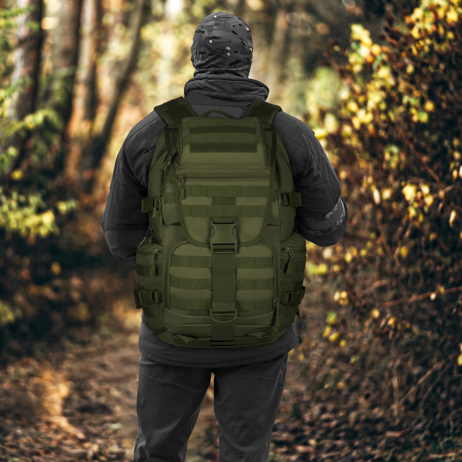 HUNTVP Wanderrucksack 50L Militar Rucksack Herren MOLLE Taktischer Rucksack Trekkingrucksack für Herren Damen Outdoor Wandern Trekking Camping