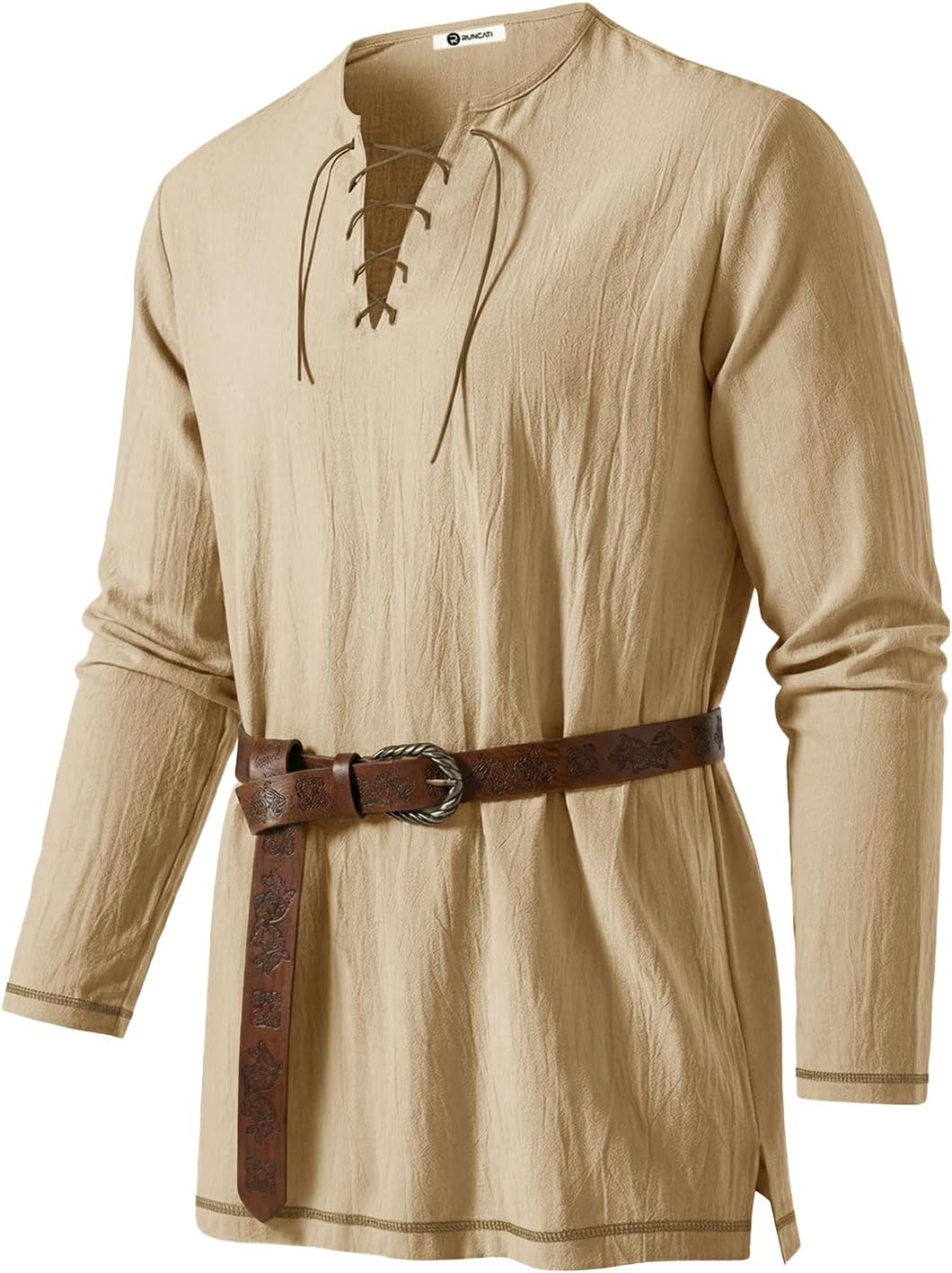 Runcati Mens Medieval Pirate Tunic Shirt Renaissance Viking Knight Costume Shirts Lace Up Halloween Warrior LARP Tops
