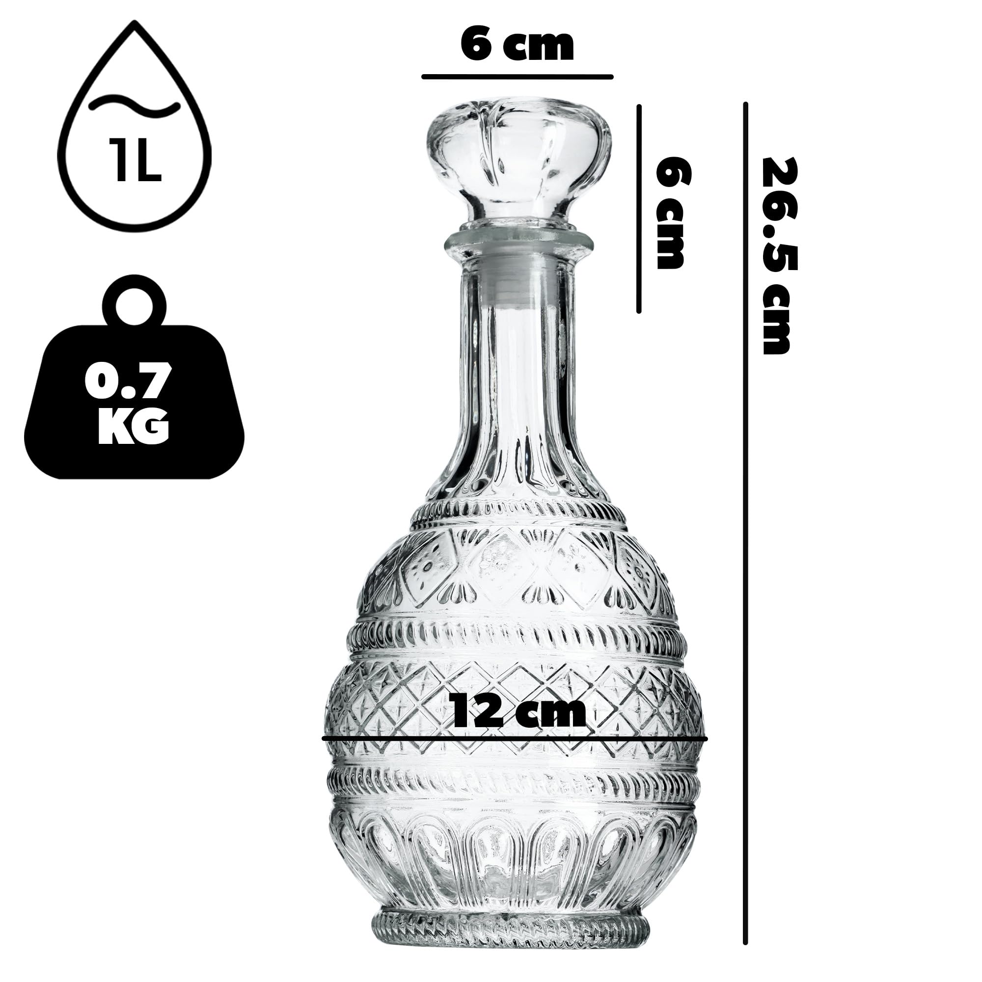 KADAX Lot de 6 Carafe à whisky élégante pour homme - Carafe à vin classique avec design unique - Bouteille de whisky comme cadeau (1 l,)