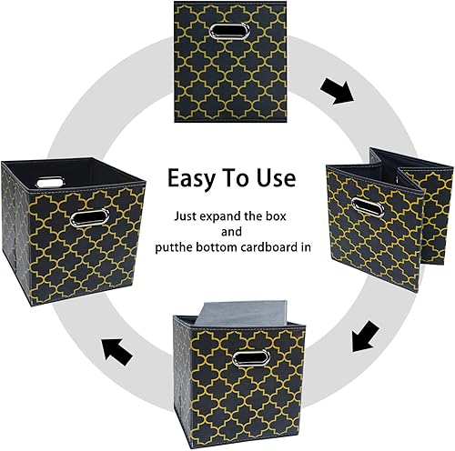 Vista 57 de Cubos de almacenamiento plegables negros, caja de almacenamiento de tela, cestas organizadoras con asas dobles para organizador del hogar