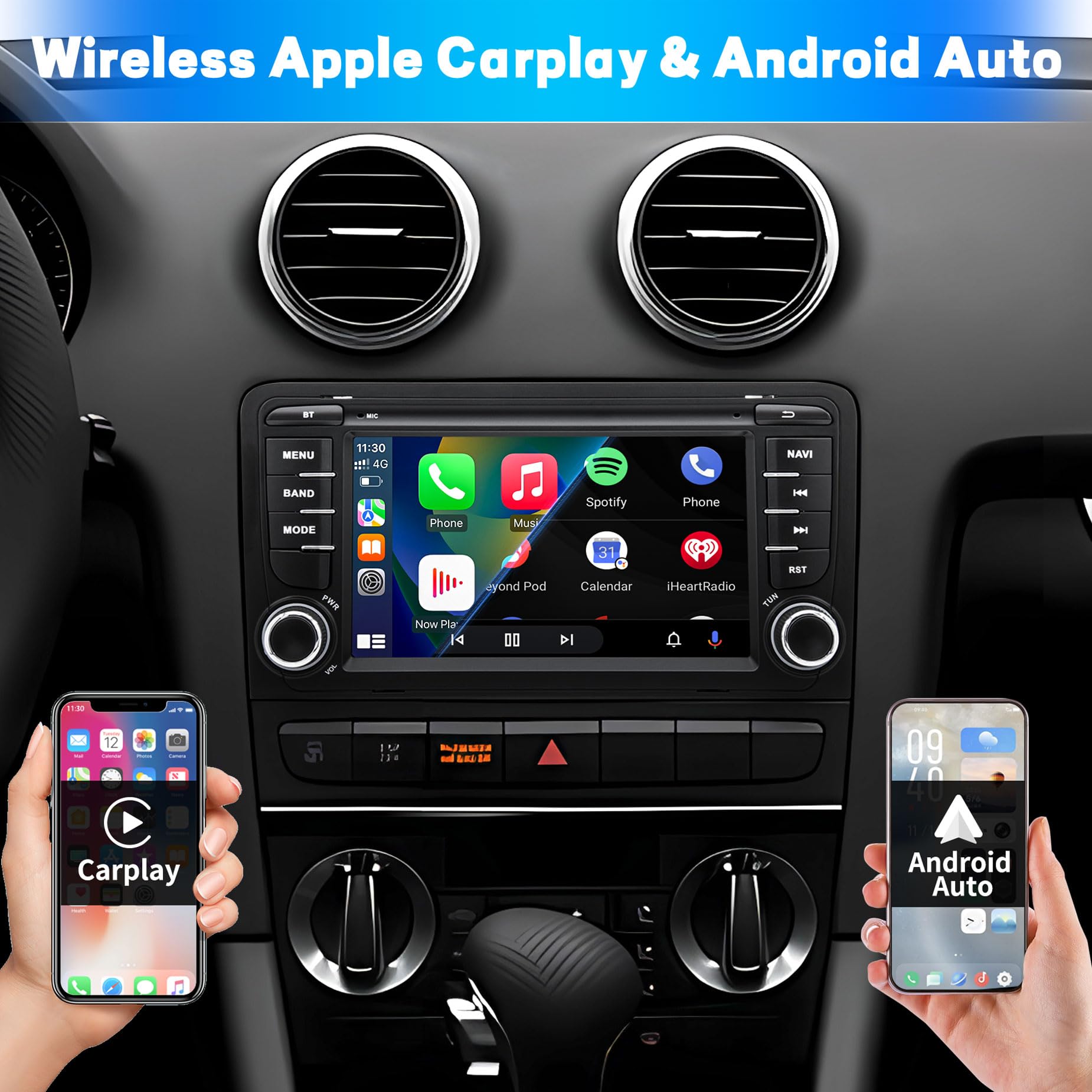 Autoradio für Audi A3 S3 8P RS3 2003 2004 2005 2006 2007 2008 2009 2010 2011 2012, Android 12 System 2G+64G mit Carplay Android Auto, 7 Zoll Touchscreen, Unterstützt GPS Navi WLAN Bluetooth FM Radio