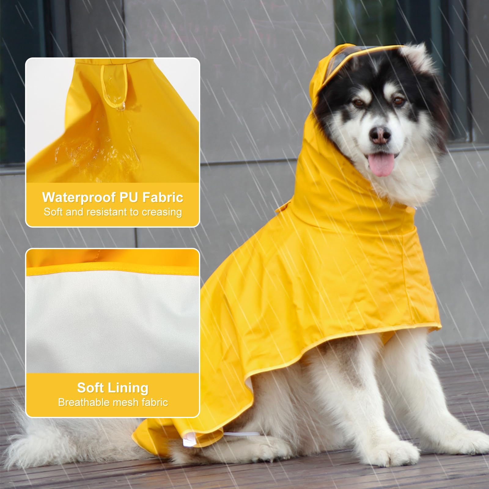 Dog Raincoats Waterproof,Lightweight Pet Rain Jacket Puppy Clothes,Adjustable Waterproof Dog Coat,Raincoat for Medium Dogs (Yellow - Image 4