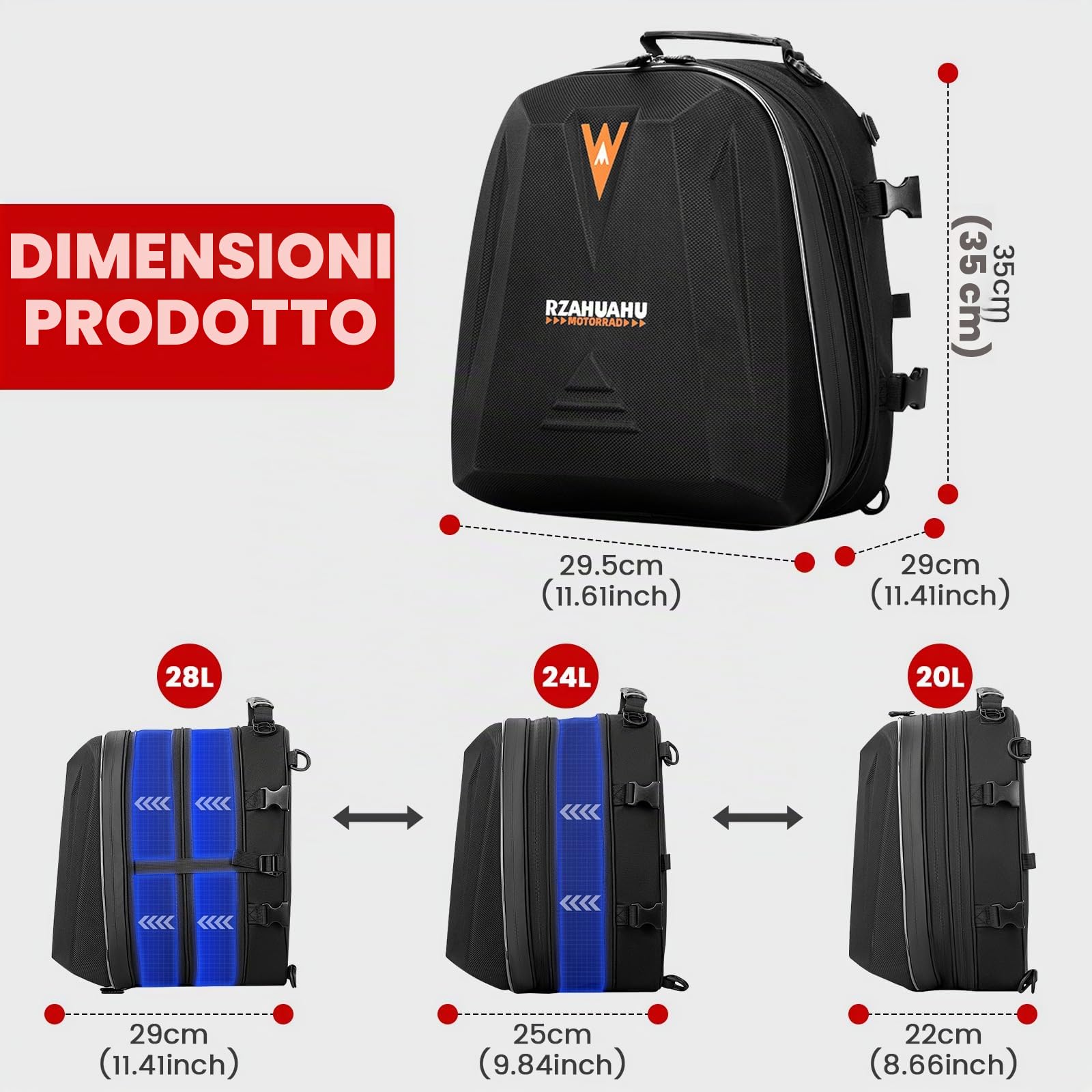 UBORSE Borsa Posteriore Moto Impermeabile 20L-28L Espandibile Nero