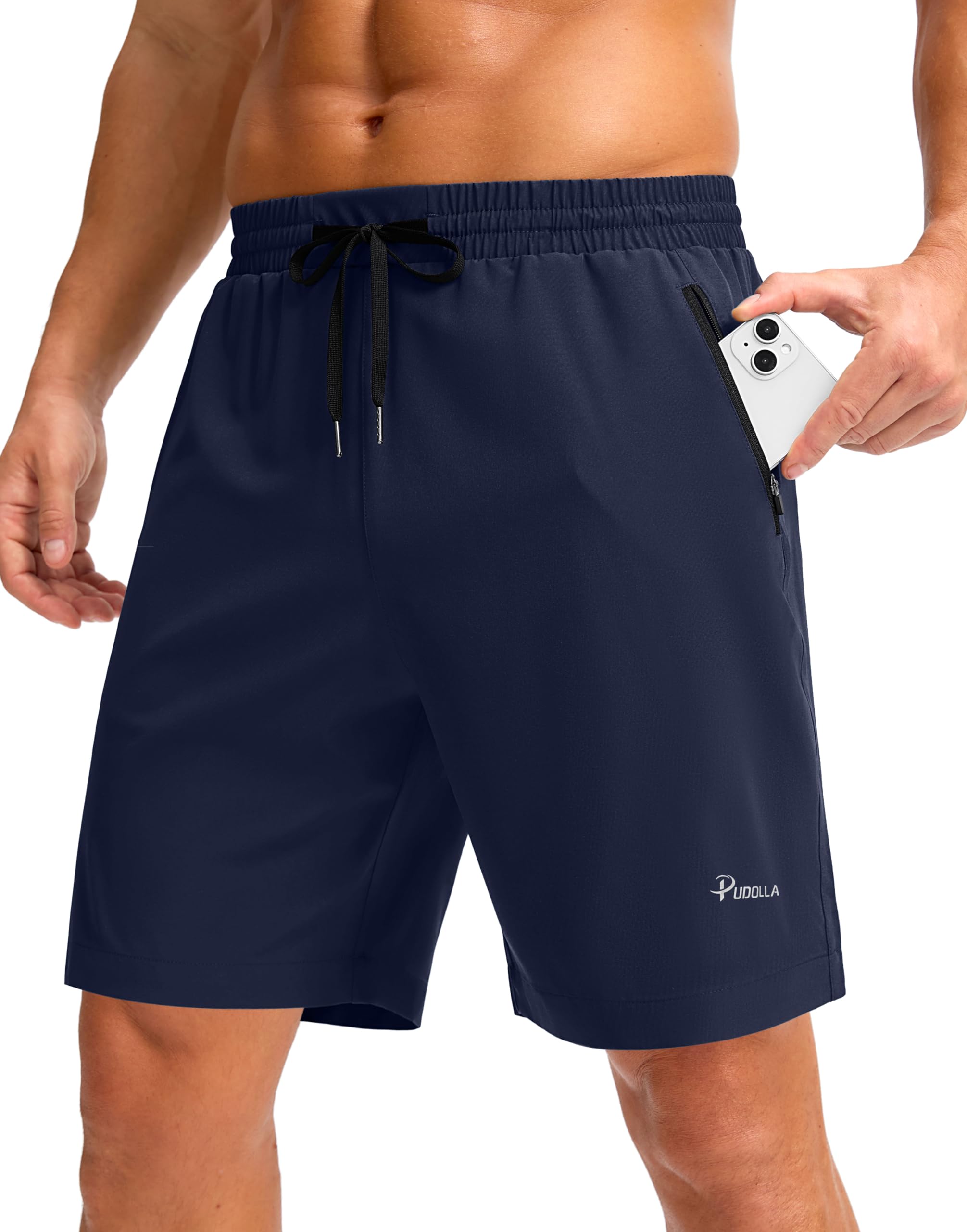 Pudolla Mens Workout Shorts Quick Dry Running Summer Shorts Sports Athletic Gym Shorts with Pockets Navy L9 2XL