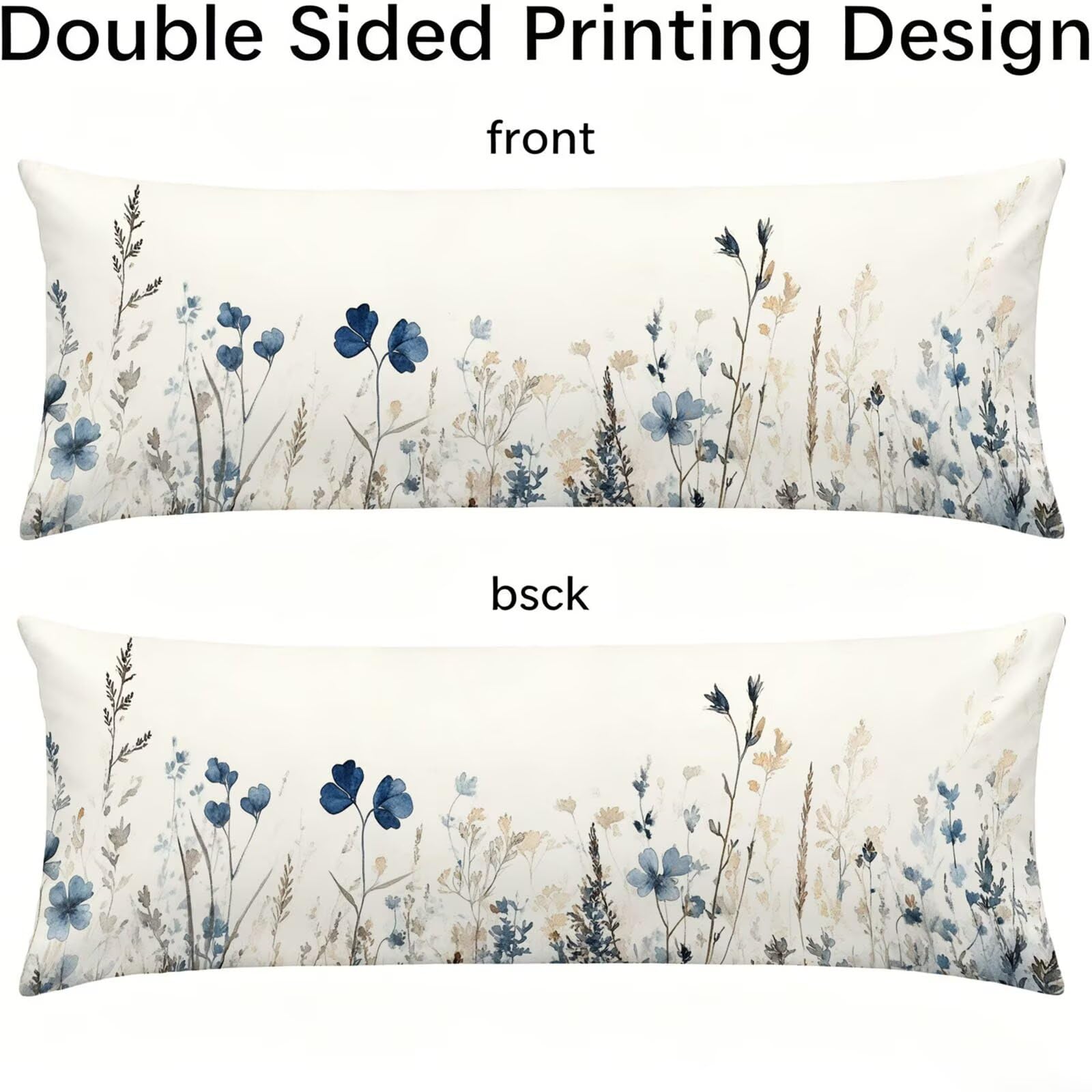 Funda de Almohada 60 x 180 cm Plano Protector Almohada 180 cm con Cremallera Invisible, Lino Durable y Transpirable Pillow Case Largas Planta Impresión a Doble Cara para Cama, Sofá y Dormitorio dg-243