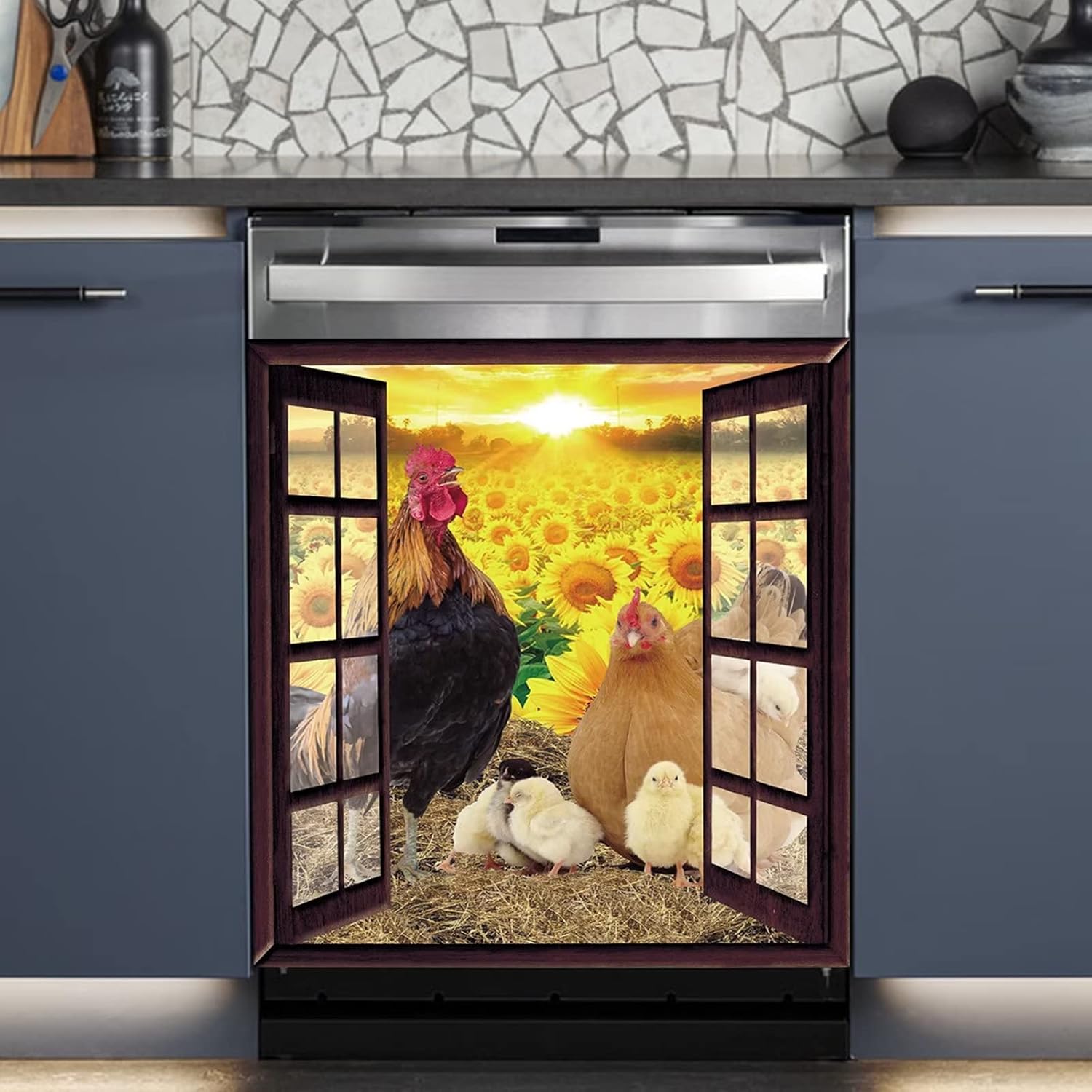 Farm Chicken Dishwasher Cover Decorative,Rooster Hen