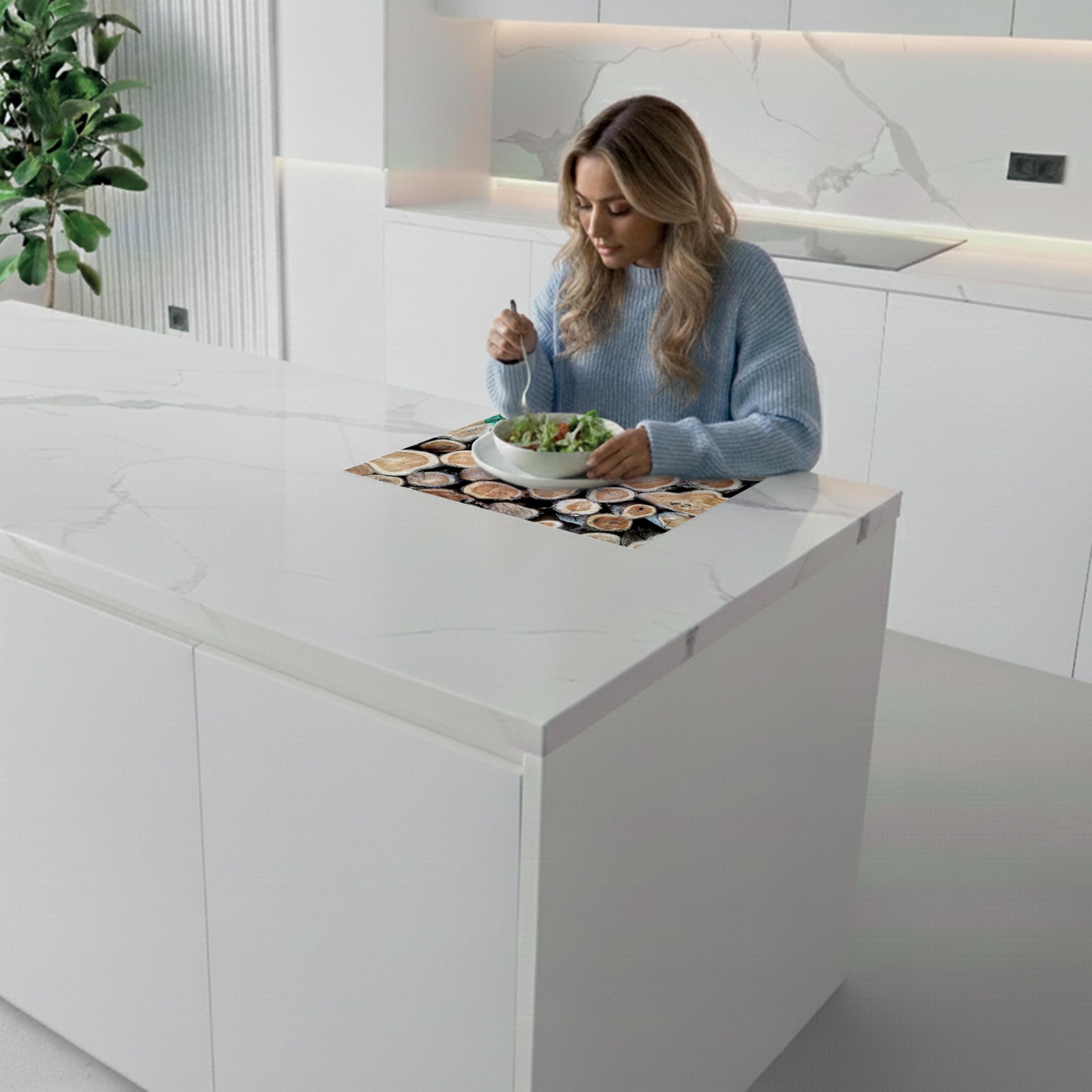 Herdabdeckung Glas 1 Teilig 80x52 – Gehärtetes Glas Schneidebrett & Ceranfeld Abdeckplatte – Hygienisch & Rutschfest – Schutz für Induktion, Ceran - Holz Ringe