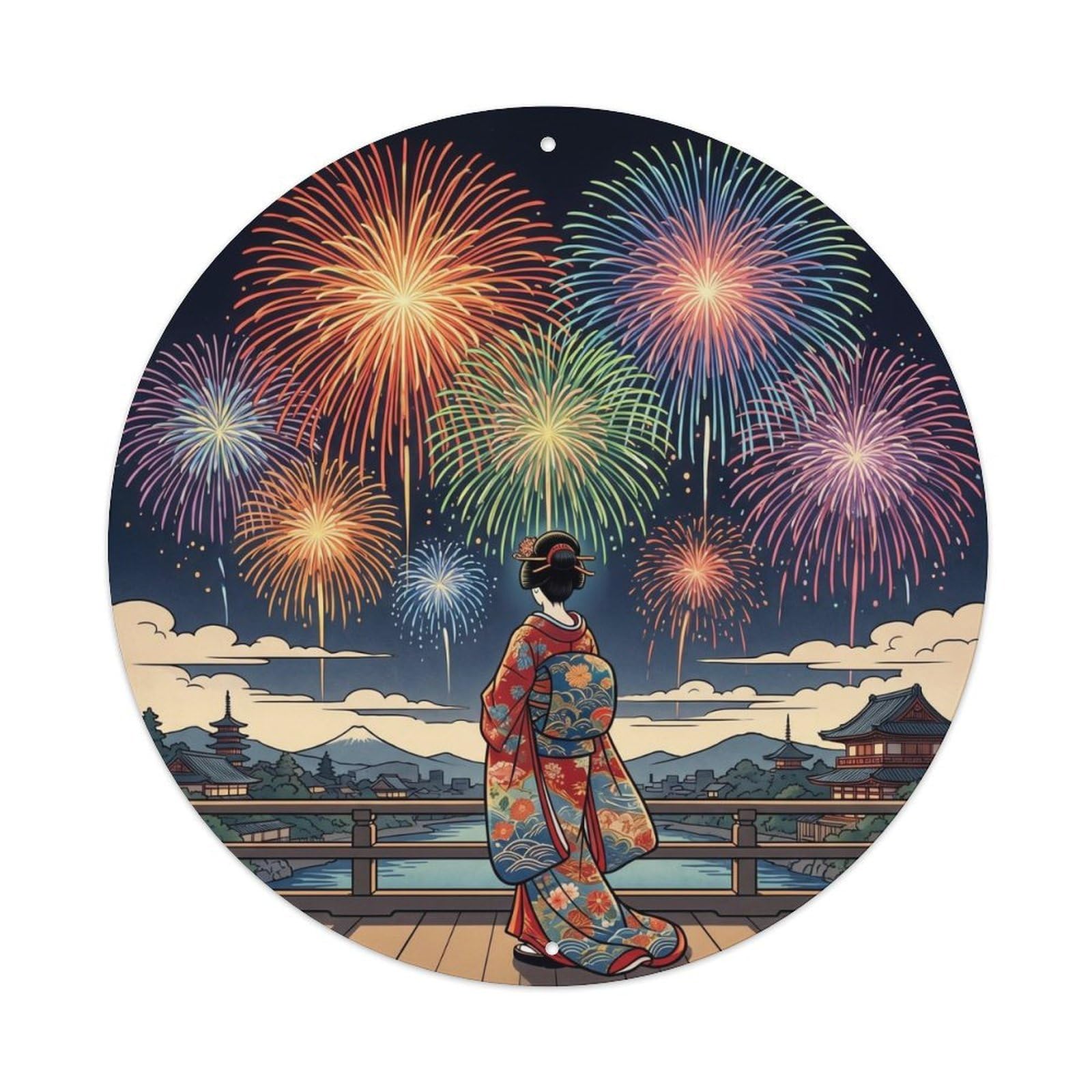 Tgrcjimh Style Metal Tin Sign Japanese Fireworks Blooming Night