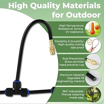 Drip Irrigation System for Garden Watering: 32FT Automatic Sprinkler Kit with Equipment Include 10 PCS Adjustable Sprinklers PE Line Hose 1/2 1/4 Quick Connect for Raised Bed Flower Potted Lawn Yard