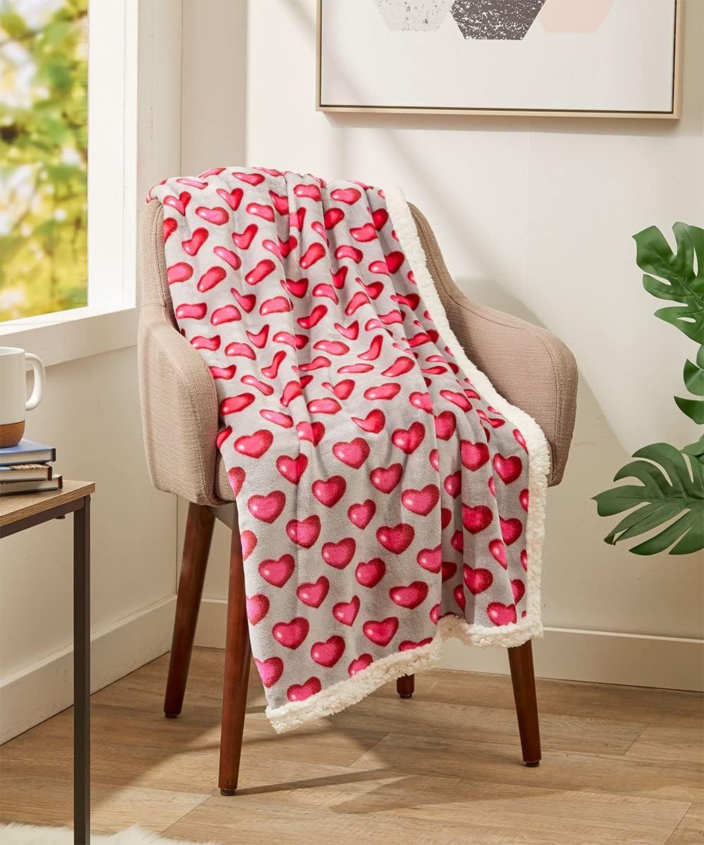 Hearts Throw Blanket – Ultra Soft Microplush 50"x60" | Cozy Love Theme Gift for Couch, Bed, Travel, Valentine’s Day & More | Washable | Red Hearts with Sherpa Backing