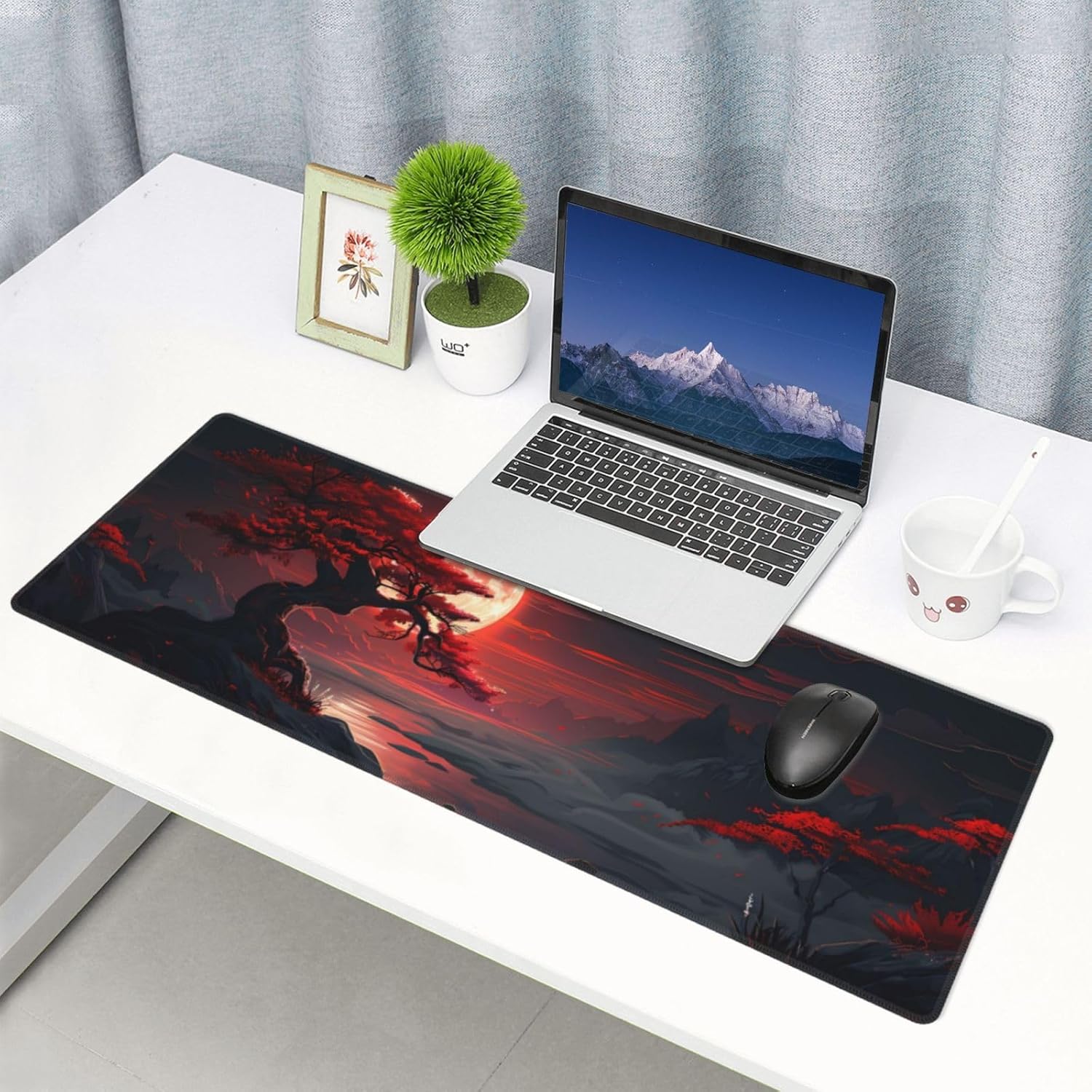 Extended Gaming Mouse Pad, Large Desk Mat XL Anime Mouse Pad Waterproof with Stitched Edges, Non-Slip Desktop Pad for Home and Office, Level Up Your 31.5x11.8 Inch (Darkness Red Moon) - Image 7