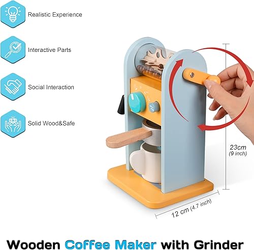 Miniatura 3 de ICEKO - Juego de cafetera de juguete de madera con molinillo - 11 piezas de accesorios de cocina realistas para niños - Juguetes de simulación -