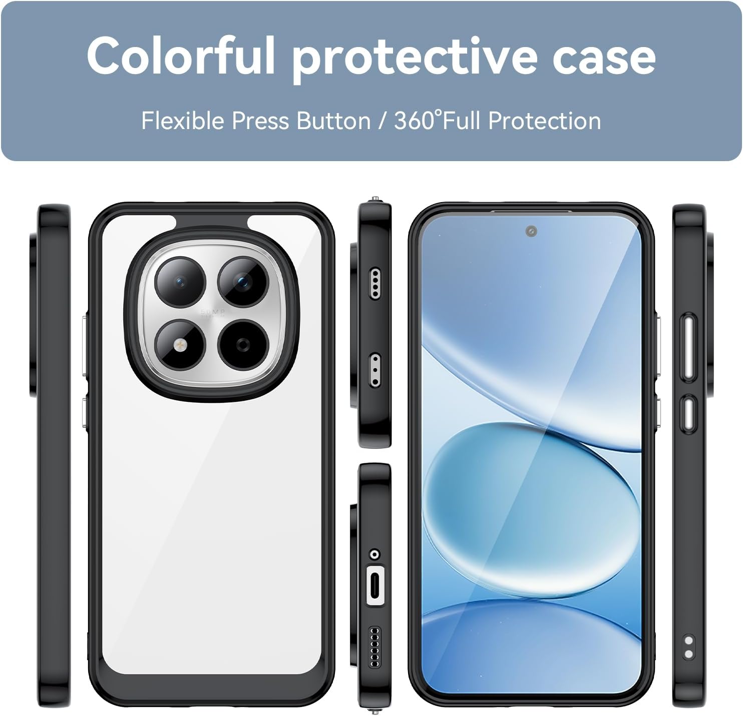 Case for Xiaomi Redmi Note 15 Pro 5G Cases with Tempered Glass Screen Protector, Clear Hard PC Back & Soft TPU Bumper Protective Phone Cover for Xiaomi Redmi Note 15 Pro 5G Crystal Black image 4