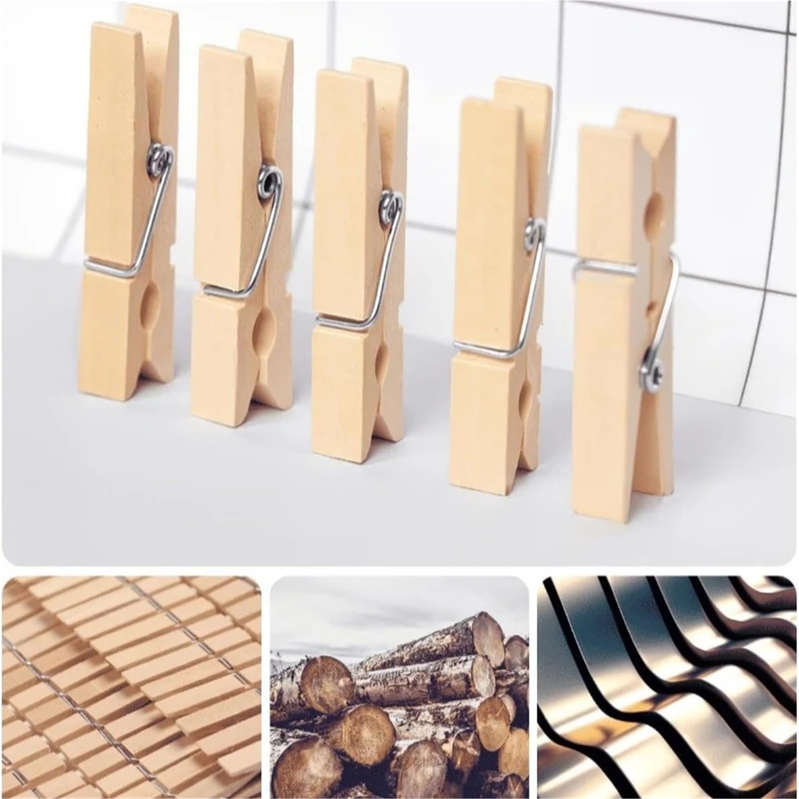 Wäscheklammern aus natürlichem Holz, für Bastelarbeiten, Fotos und DIY-Projekte, 100 Stück | Robuste Drahtfederklemmen, wiederverwendbar und vielseitig für Zuhause, Büro und Urlaubsdekoration.