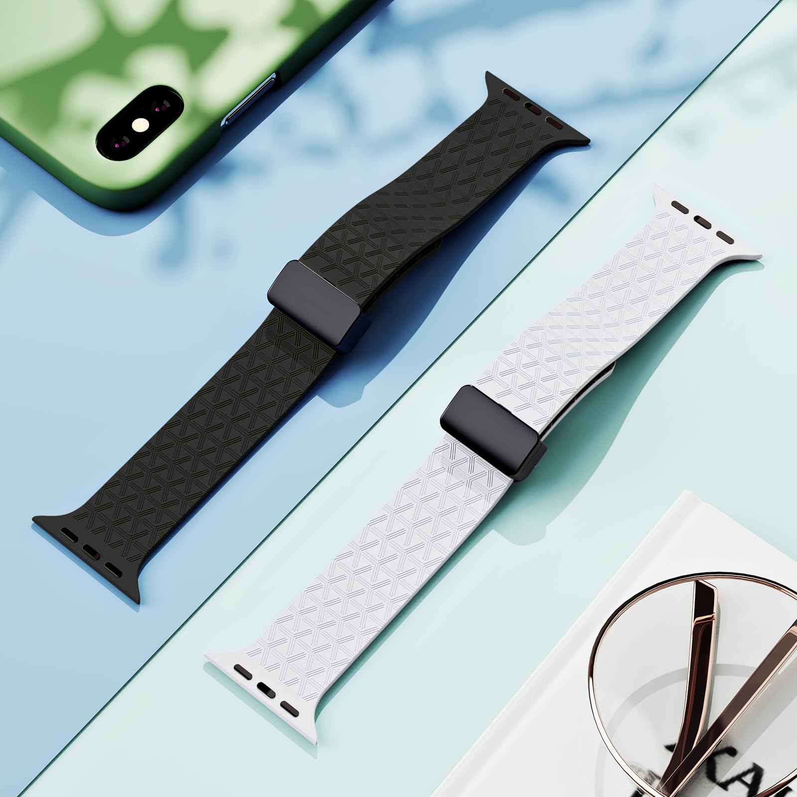 2 Packs D-Buckle Sport Bands Compatible with Apple Watch Band Ultra 2/Ultra SE Series 9/8/7/6/5/4/3/2/1 Silicone iWatch Band 49mm 45mm 44mm 42mm 41mm 40mm 38mm Women Men (38/40/41mm, Black/White)