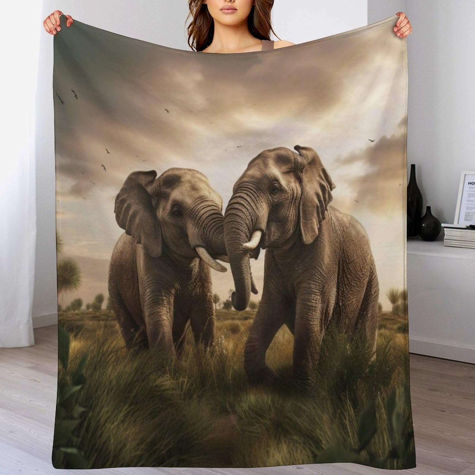 Couverture polaire éléphants en flannel de qualité supérieure douce et moelleuse