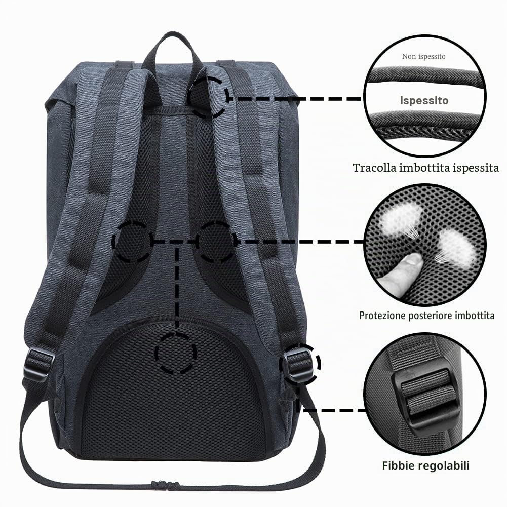 KAUKKO Zaino in nylon per Computer Portatile da 15", Casual retrò Viaggi Trekking Backpack