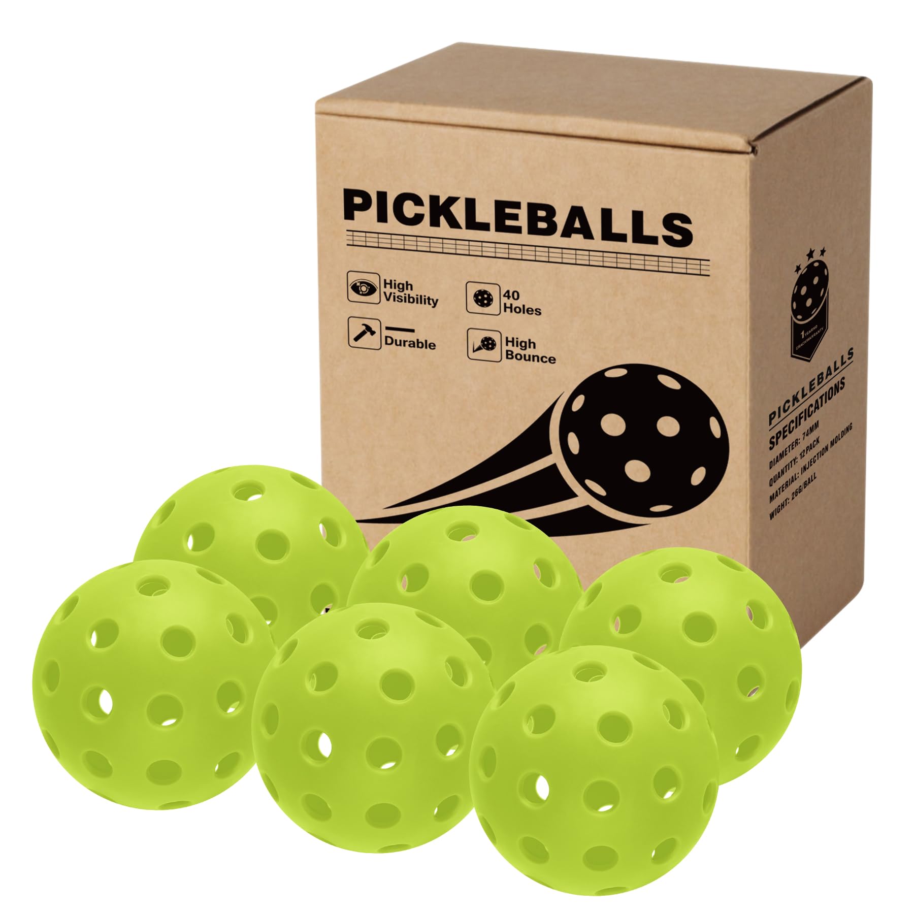 OrnalryOutdoor Pickleball Balls: 40 Hole Pickleballs for Beginners and Professional, Advanced Aerodynamics, Crack-Resistant, Superior Welding Green