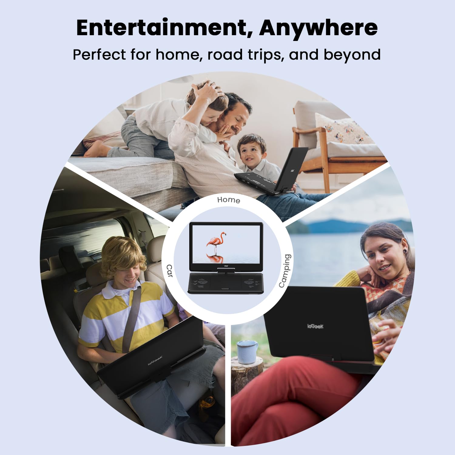 ieGeek Lecteur DVD portable de 16" avec écran pivotant de 14,1", entrée HDMI, batterie rechargeable de 6 heures, lecture USB/SD, cadeau idéal pour les personnes âgées, les enfants et les voyages, noir