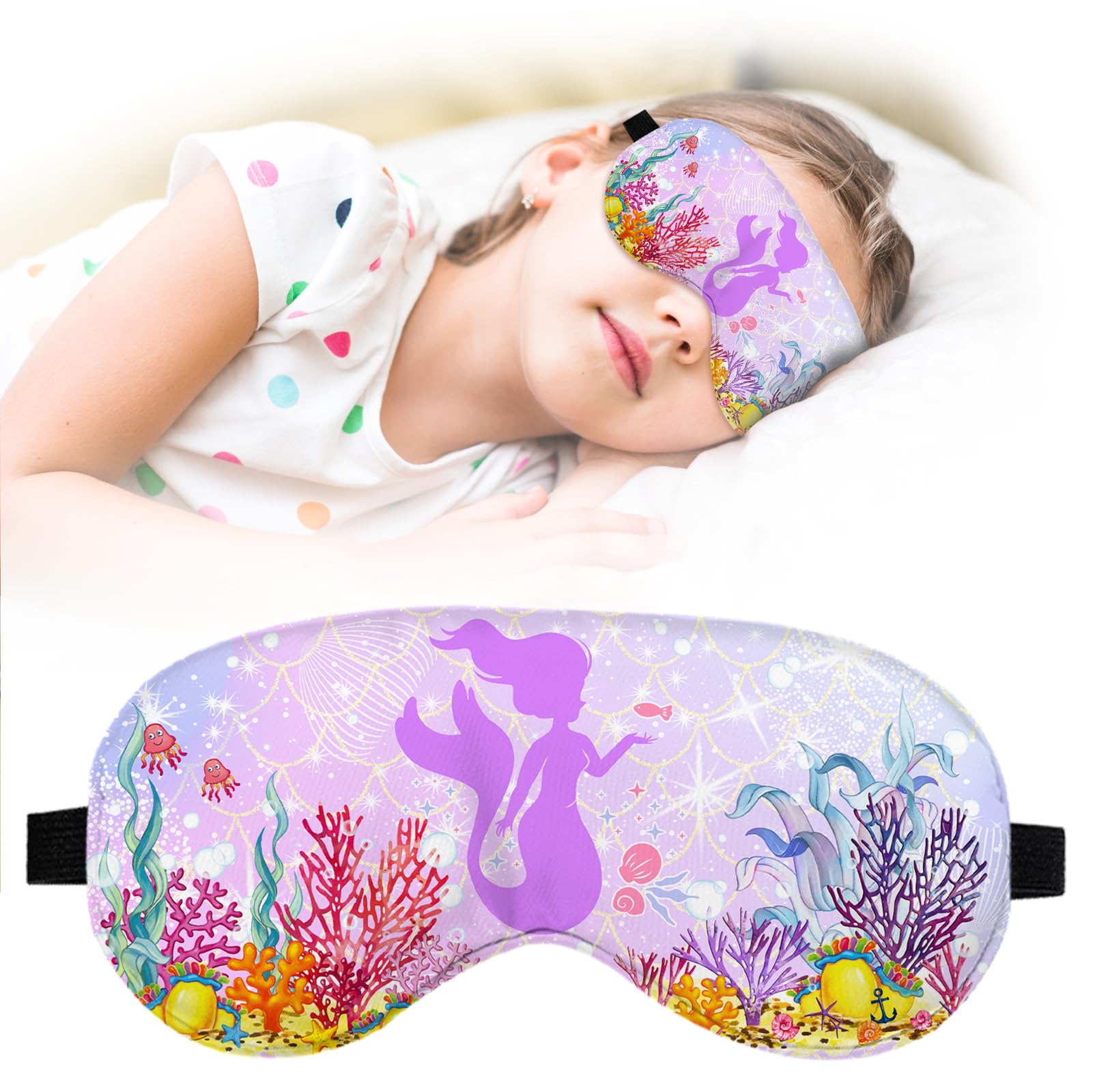 Cute Cartoon Sleep Mask for Kids Gift,Kids Sleep Mask for Girls Boys,Teen Sleeping Masks with Soft and Smooth Adjustable Strap,Mermaid