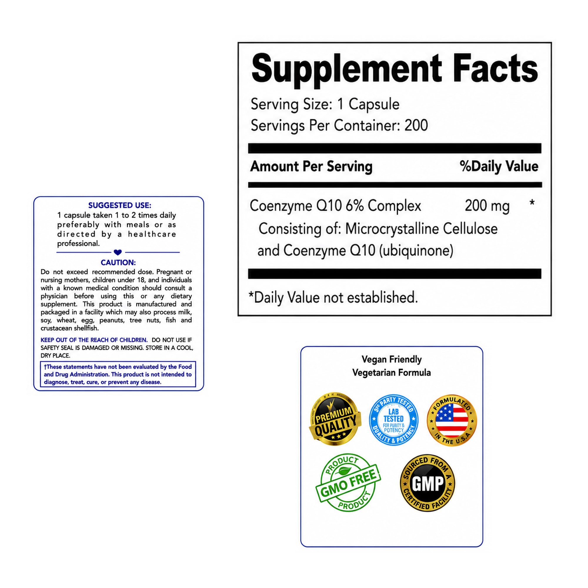 CoQ10 - Co-Enzyme Q10-200 mg - Excellent Value - 200 Caps - Quick Absorption - Veg. Caps - Non-GMO - Ubiquinone - Heart & Cellular Energy & Brain Supplement by Foxxy Doc — Amazon image 4