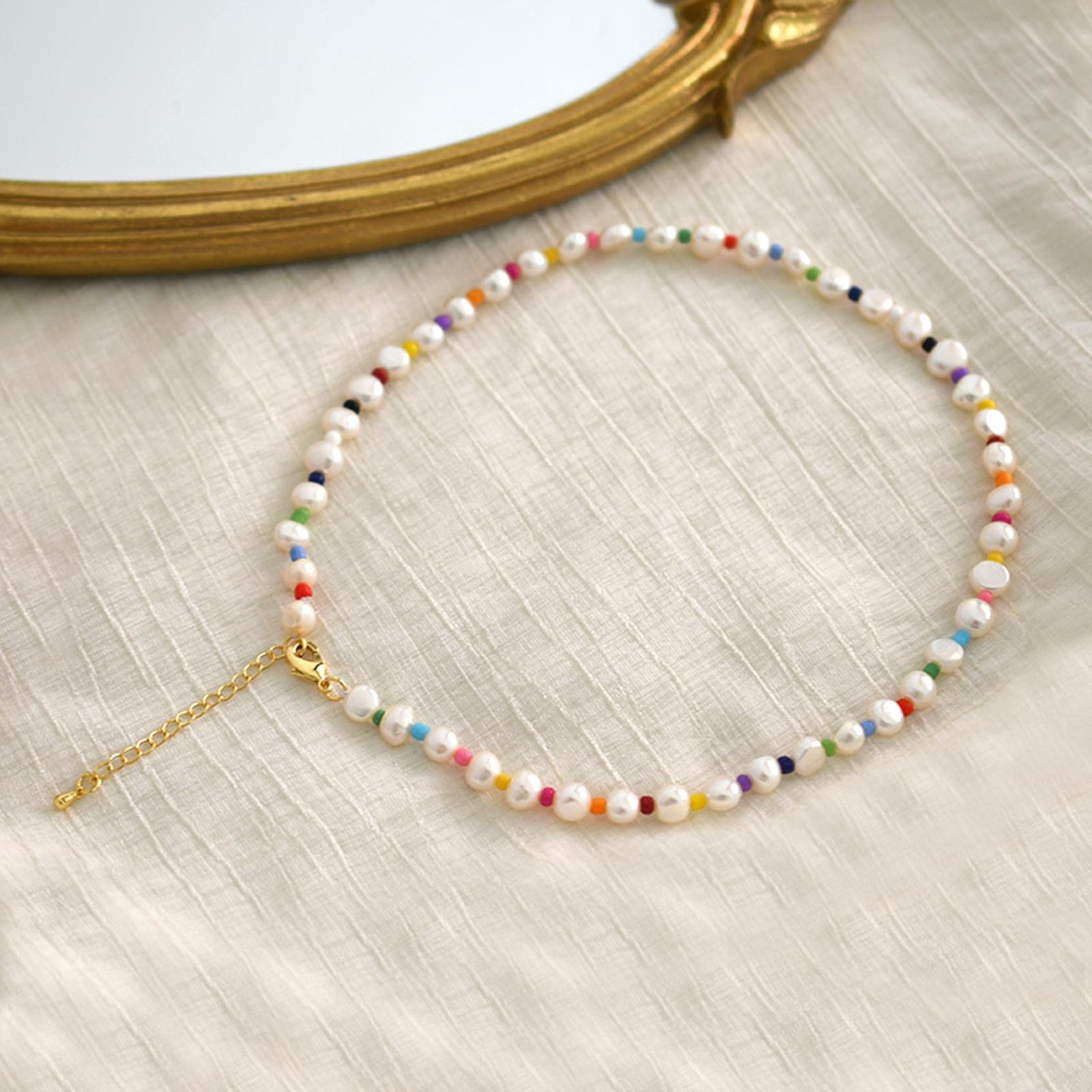 LOKILOKI 7-8 Mm Collar De Perlas Barrocas De Agua Dulce Natural Moda Perlas Coloridas Joyería para Regalo De Niñas