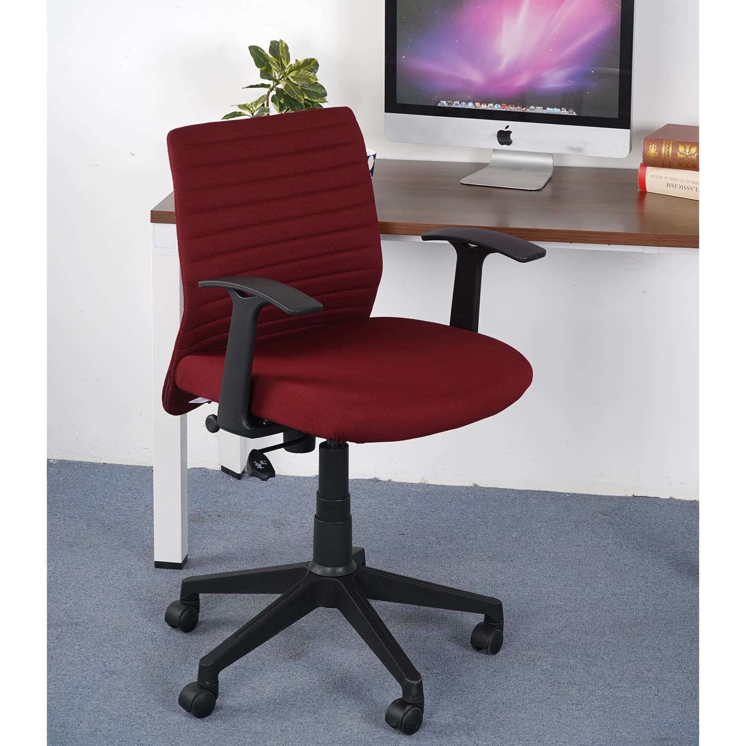 Nilkamal Thames Neo Low Back PU Upholstered Fabric Ergonomic Office Chair with Adjustable Height and Pushback Mechanism (Maroon)