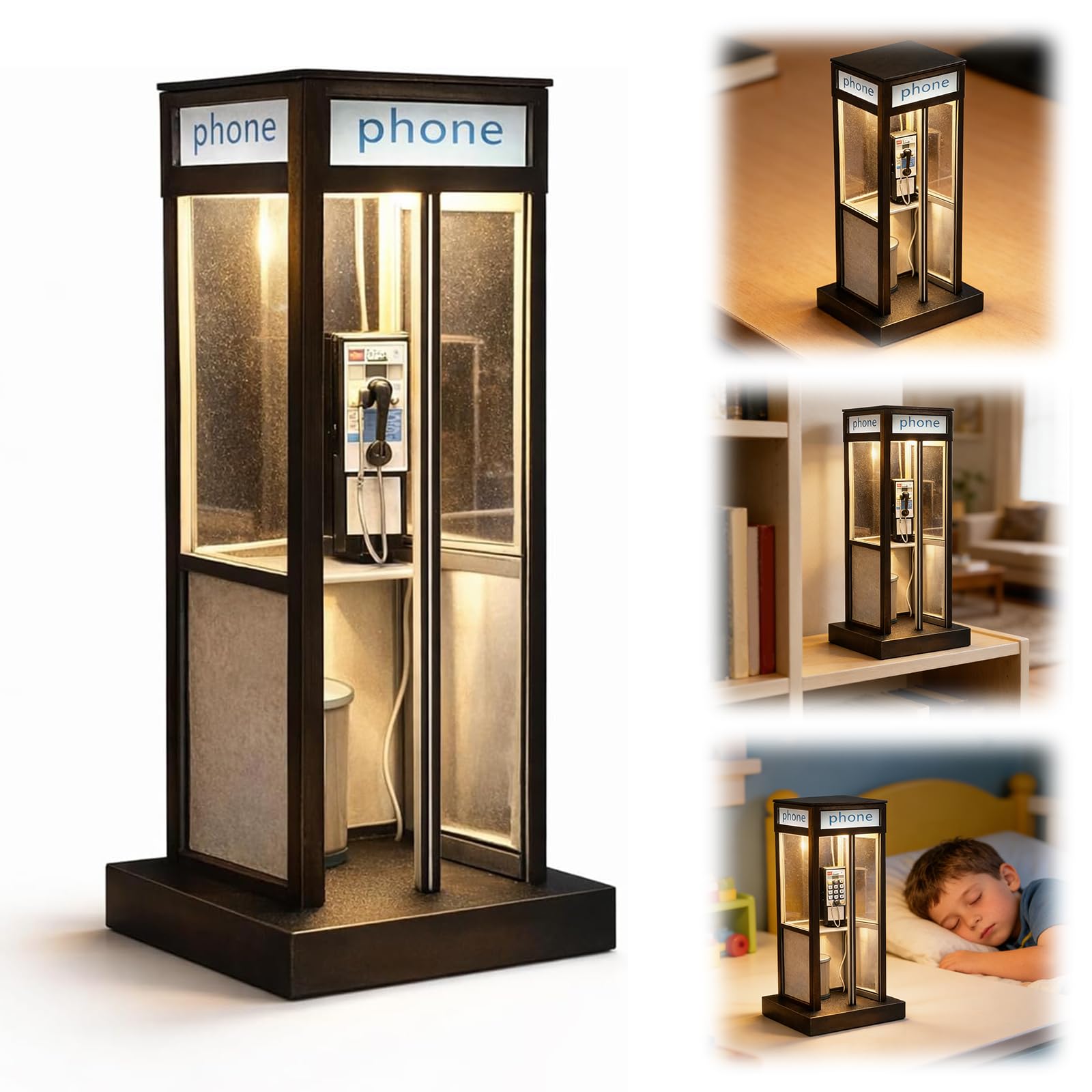 AVZYARDY Retro Vintage Tall Phonebooth Lamp, Vintage Telephone Booth LED Night Light, Mini Classic Street Phone Booth Lamps for Home Decor, Warm Desk Light for Bedroom Office