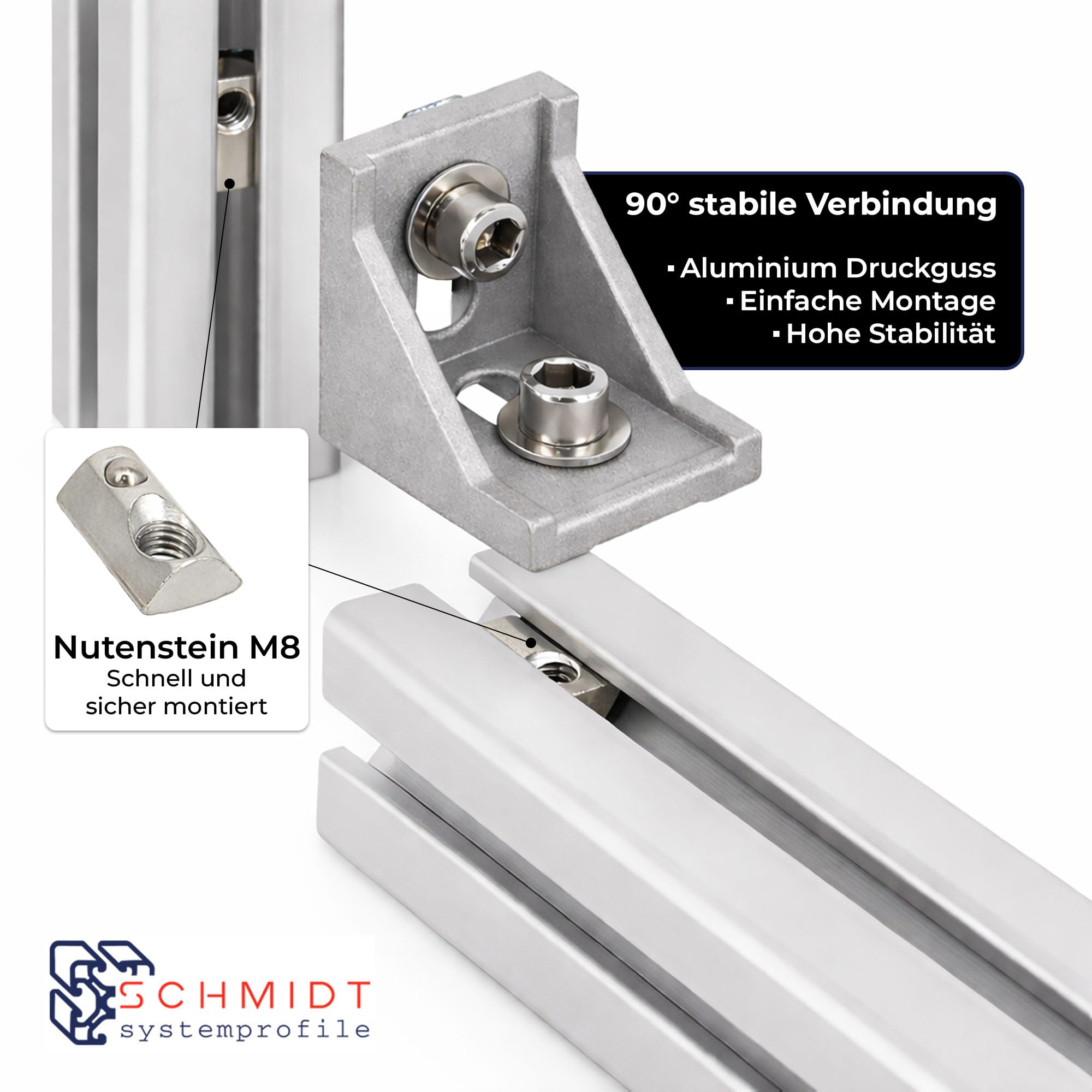 SCHMIDT systemprofile 50x Eckwinkel Nut 8 39x39x35mm Alu Profil Winkel-Verbinder Eckverbinder 40x40 Aluprofil-Zubehör