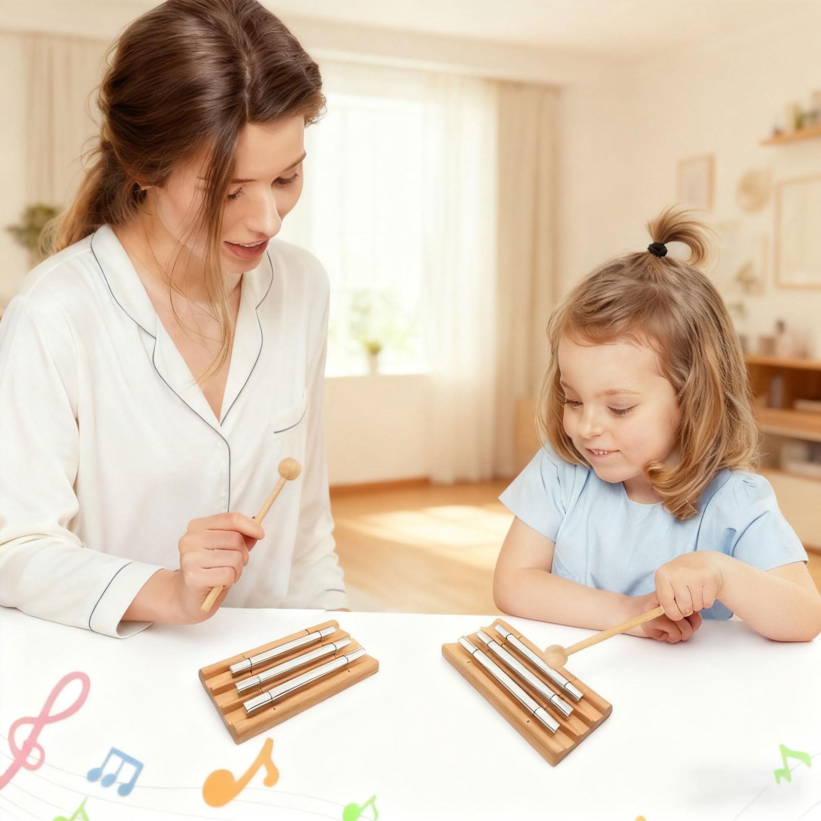 Chime Energy - Varilla de sonido de 3 tonos con mazo de madera, carillón para niños, para profesores, clases de música, meditación y yoga