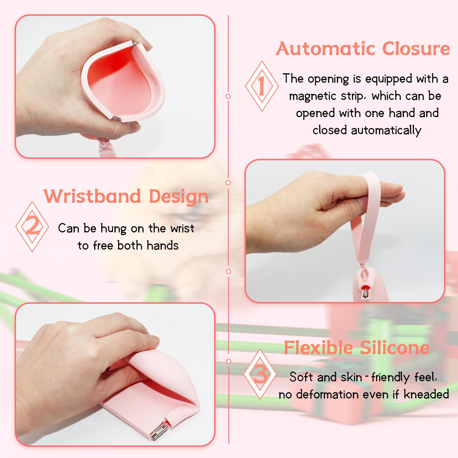 Silicone Dog Treat Pouch, Silicone Dog Training Bag with Pet Training Clicker, Silicone Dog Treat Pouch Small Bag, Silicone Treat Bag with Magnetic, Auto Closing and Waist Clip (Pink) - Image 3