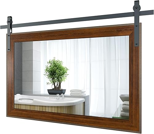 ROOMTEC Espejo de baño de granja de 51 x 35 pulgadas, espejo de pared rústico con marco de madera para baño, entrada