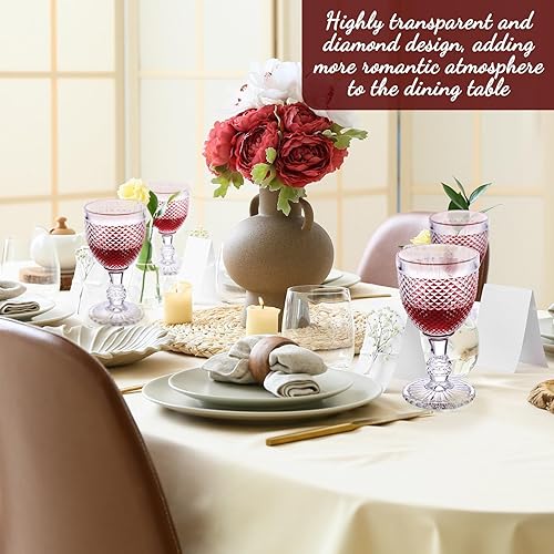 Miniatura 6 de Bokon Juego de 12 copas de vidrio de 10 onzas de alto, transparentes, copas de agua vintage, diseño de diamante en relieve, cristalería con tallo