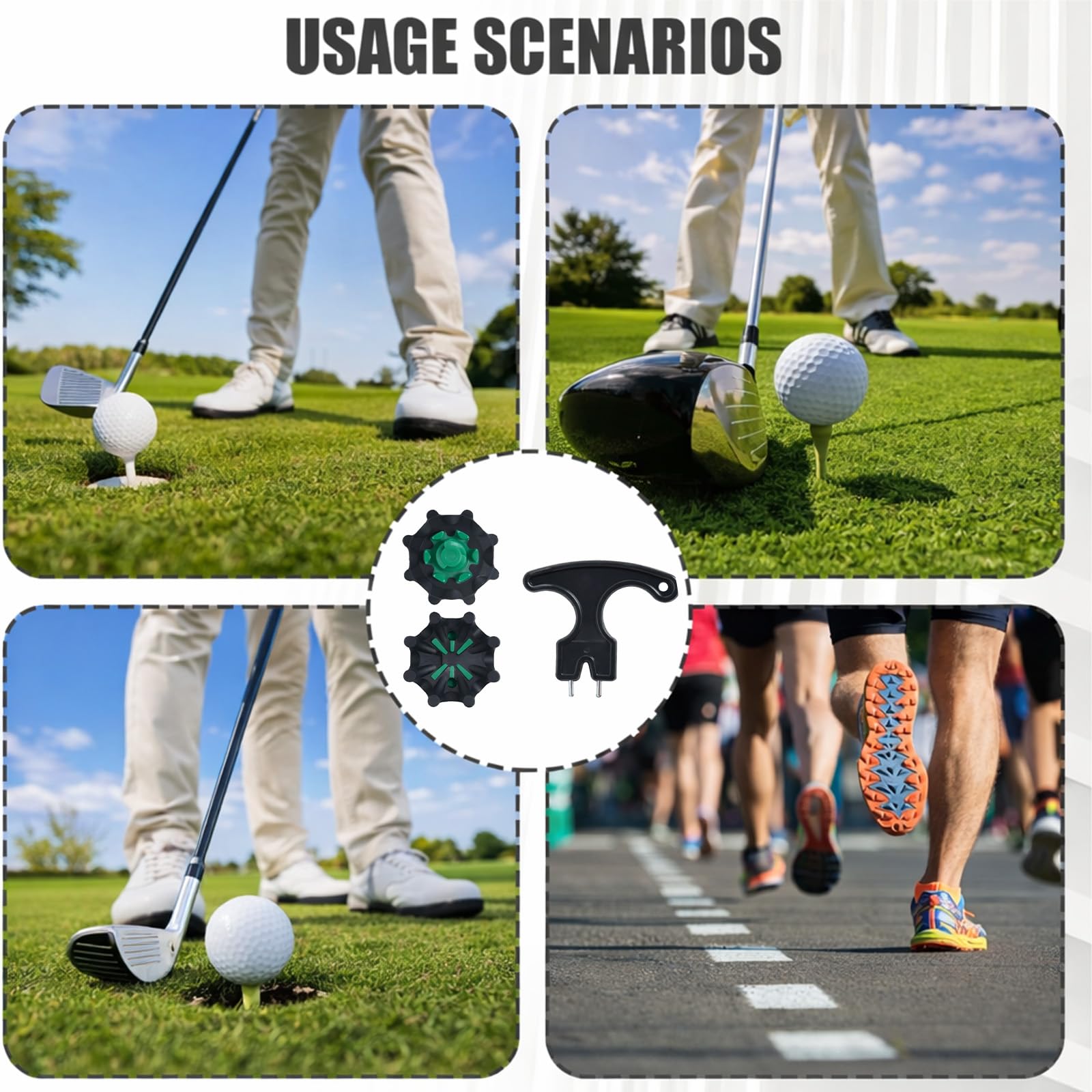 20 tacos de repuesto para zapatos de golf de giro rápido con llave, tacos de golf compatibles con Fast Lok Twist 3.0, tacos de goma suave antideslizantes para zapatos de golf FootJoy, negro y
