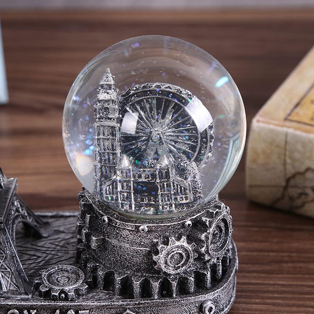Antique Ferris Wheel Snow Globe Collectibles, Paris France Eiffel Tower Statue Figurine Table Centerpiece Desktop Decor for Home Office (Silver)