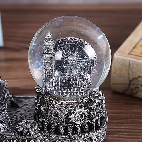Miniatura 4 de Rueda de la fortuna antigua, coleccionable de globos de nieve, estatua de la torre Eiffel de París Francia, centro de mesa, decoración de escritorio