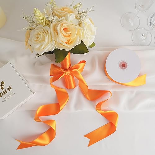 Vista 5 de MEEDEE Orange Satin Ribbon - 1.5 inch Double Faced Satin Ribbon, 50 Yards - Neon Tangerine - For Christmas, Thanksgiving, Halloween, Weddings