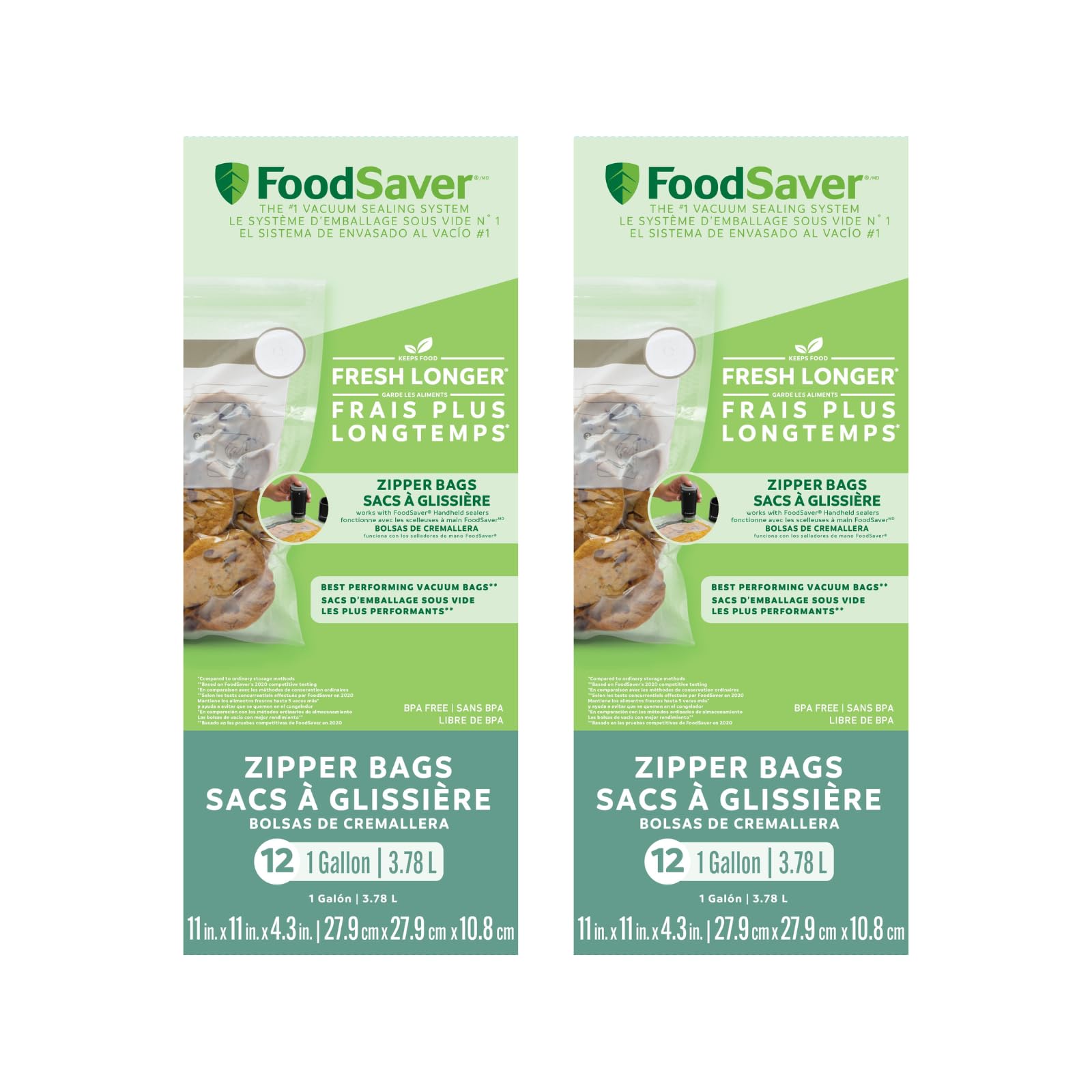 FoodSaver FSFRBZ0316-000 1-Gallon Vacuum Zipper Bags, 12 Count, Multi 2-Pack