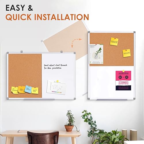 Vista 24 de S SWANCROWN Tablero de fieltro blanco combinado/tablero de cartas/pizarra blanca de borrado en seco para oficina, aula y hogar, negro, 24 x 18