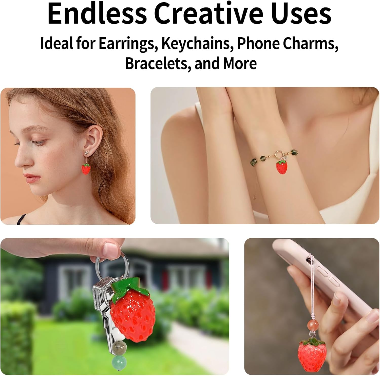 12Pcs Strawberry Beads Charms for Jewelry Making 3D Resin Fruit Pendants Glass Charm Ornaments for Bracelet Necklace DIY Craft Accessories Shortcake Berry Bracelets and Pendants - Image 6