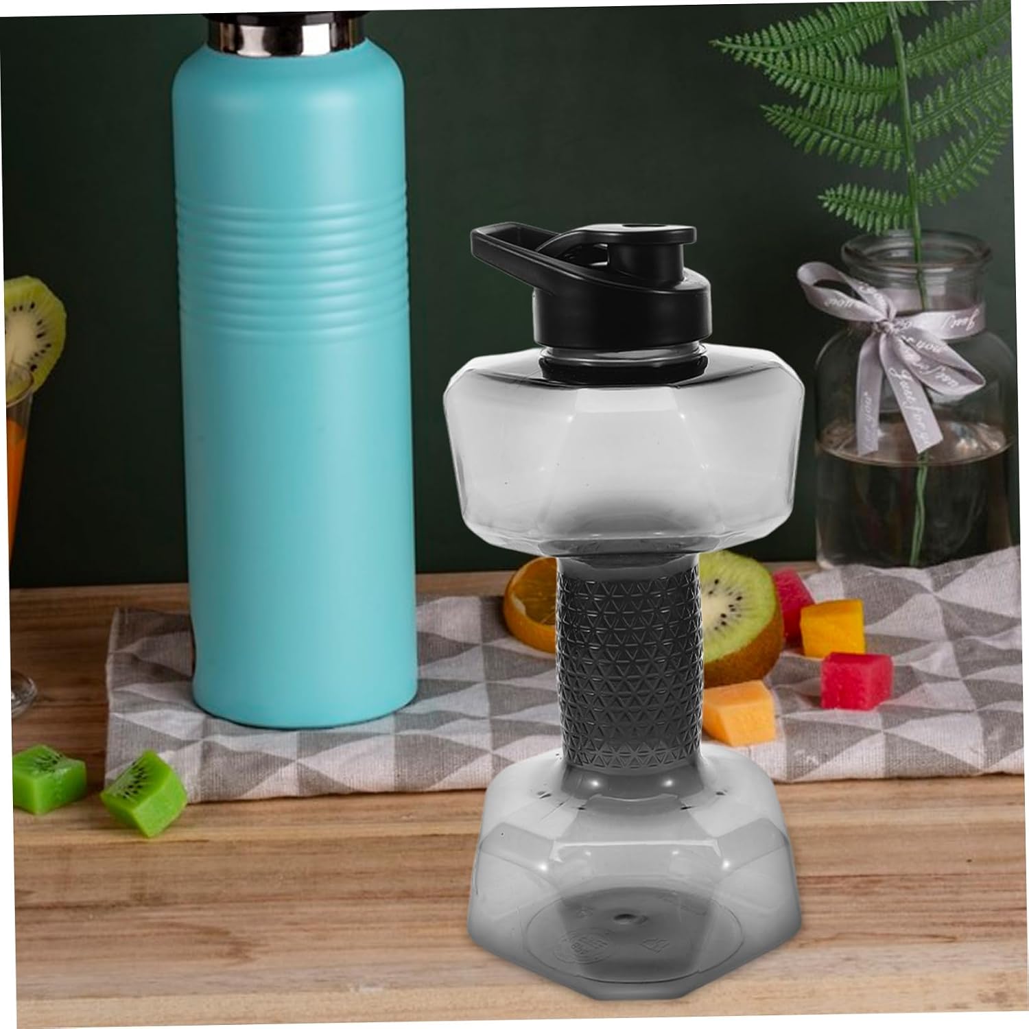 Dumbbell Shaped Water Bottle 1500ml PP Sports Bottle for Work image 3