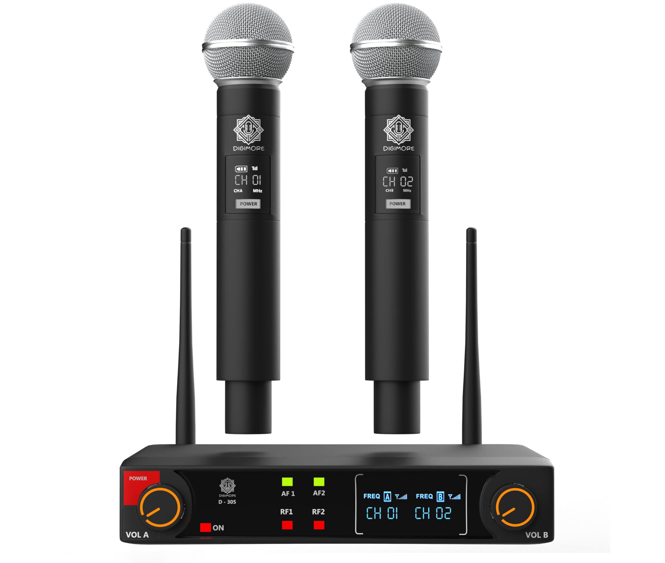 DIGIMORE UHF Dual Wireless Microphone System | 260ft Range | Balanced XLR Outs | 8Hrs Battery Life | Type-C Charging | Perfect for Churches, Singing, Karaoke & Live Shows (D-305)-picture-31